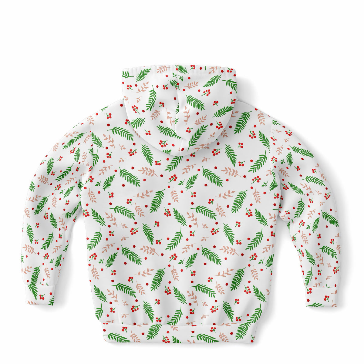 Kids Christmas Holly Berry & Evergreen Hoodie – Ultra Comfy & Stretchy, Cozy Fleece or Lightweight Sports Fabric, Double-Layer Hood & Kangaroo Pocket