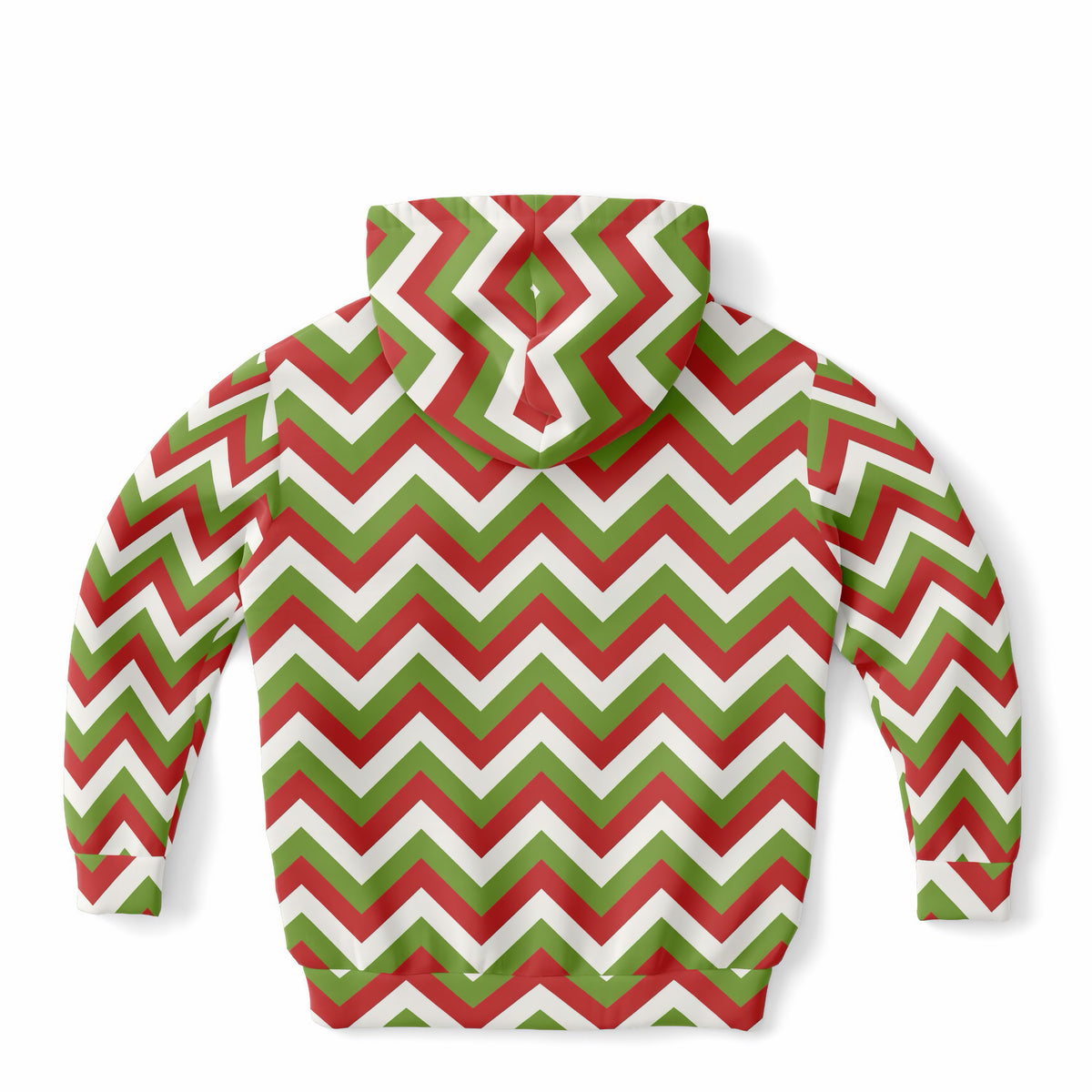Kids Christmas Red & Green Chevron Hoodie – Ultra Comfy & Stretchy, Cozy Fleece or Lightweight Sports Fabric, Double-Layer Hood & Kangaroo Pocket
