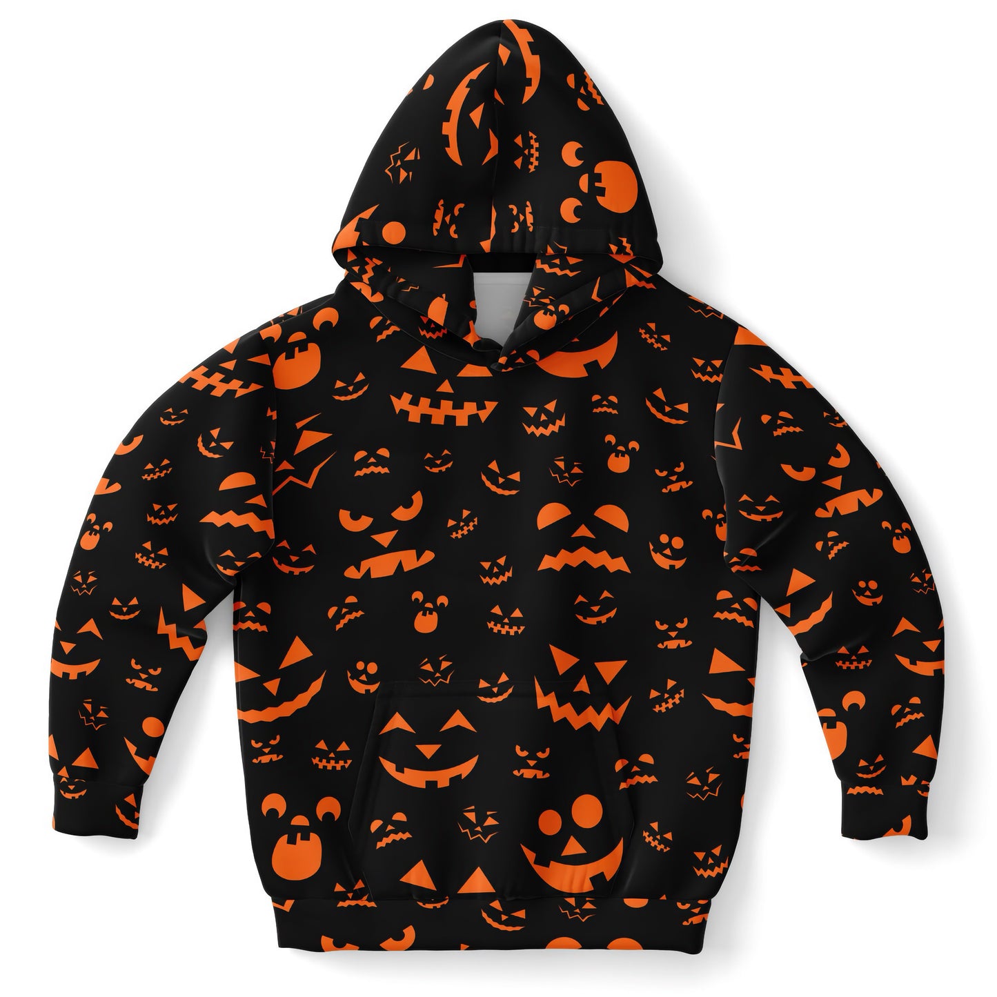 Kids Orange Jack-O’-Lantern Halloween Hoodie – Cozy Cotton Fleece or Lightweight Sports Fabric