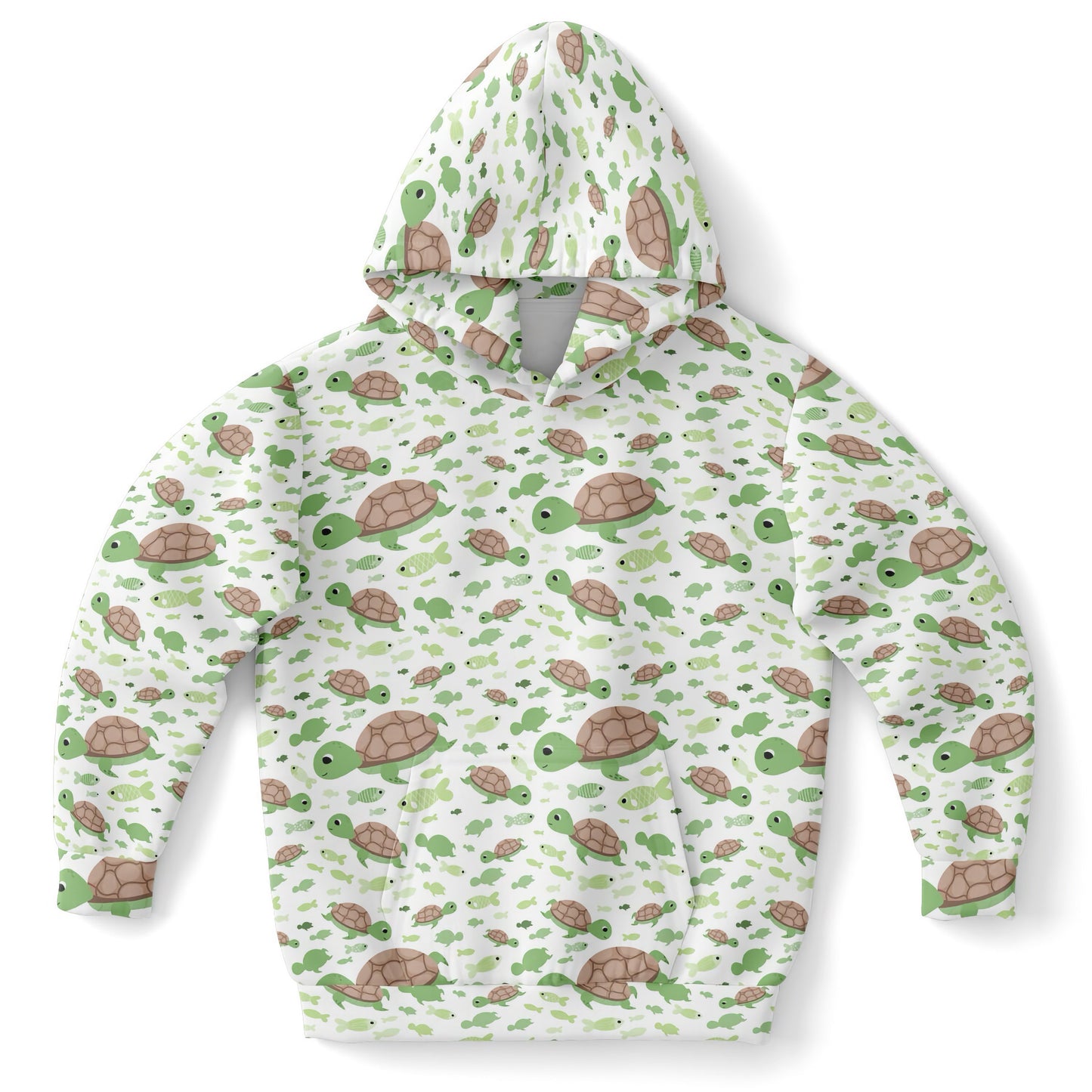 Kids Green Sea Turtles Hoodie – Cozy Cotton Fleece or Lightweight Sports Fabric