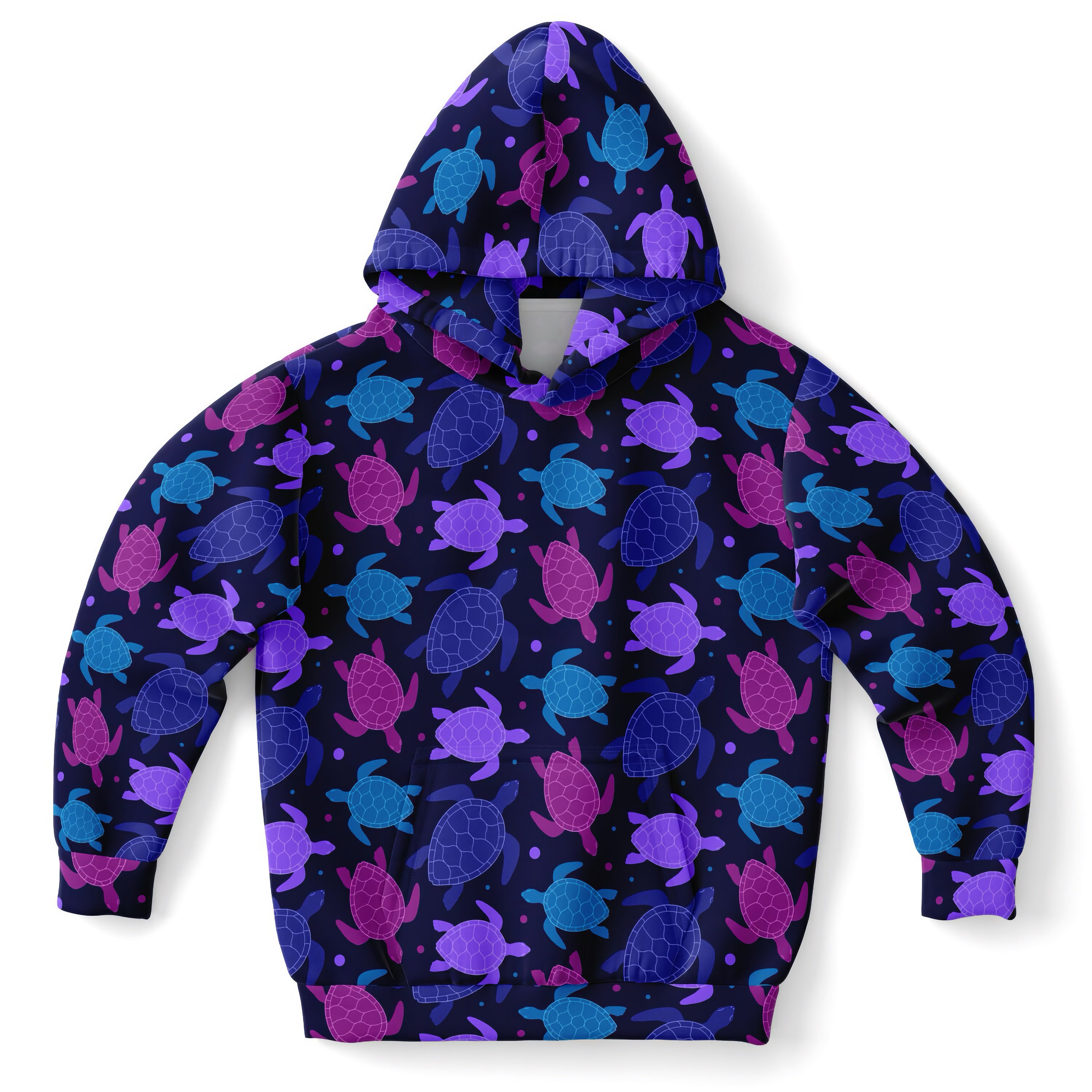 Girls Purple Turtle Hoodie – Cozy Cotton Fleece or Lightweight Sports Fabric