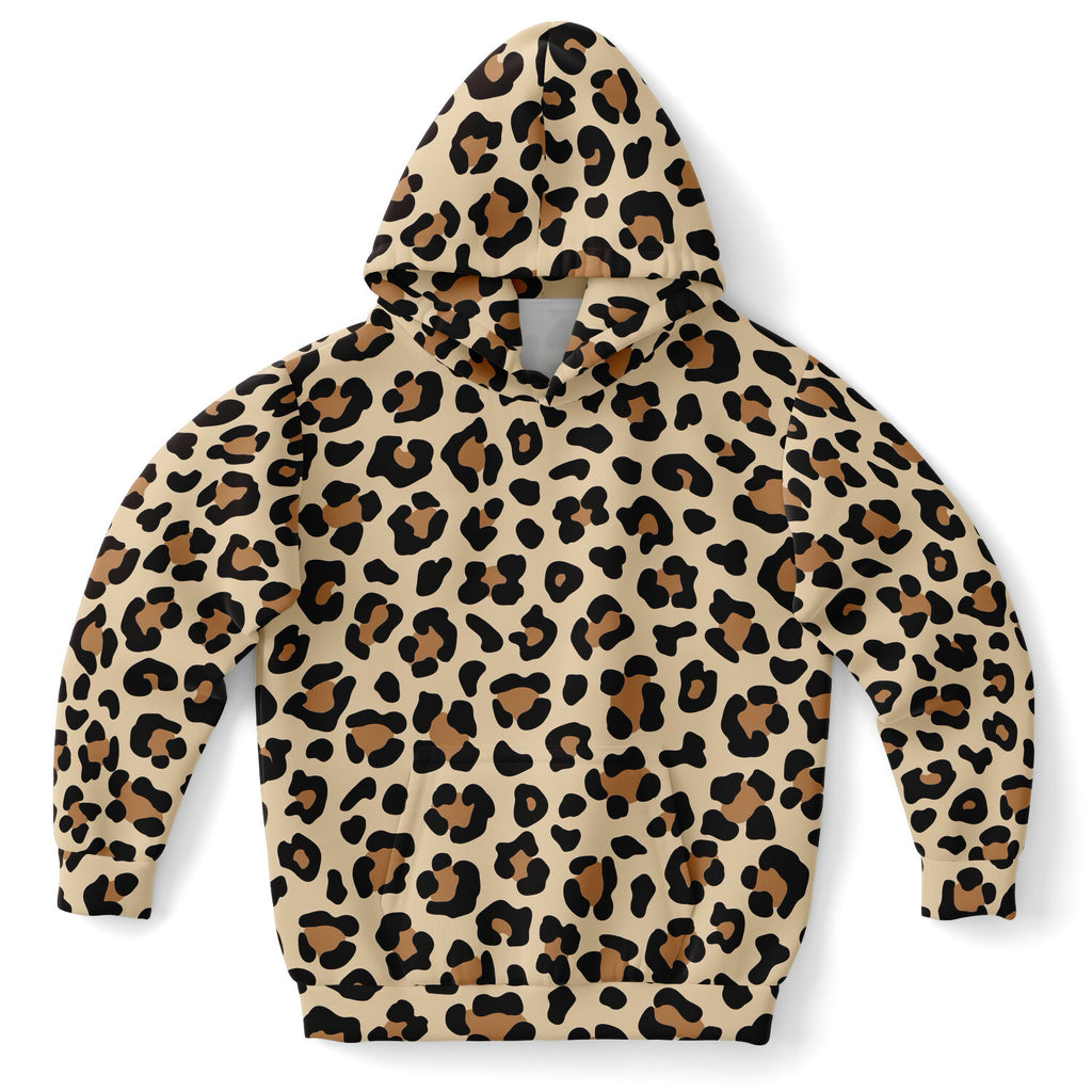 Kids Leopard Print Hoodie – Cozy Cotton Fleece or Lightweight Sports Fabric