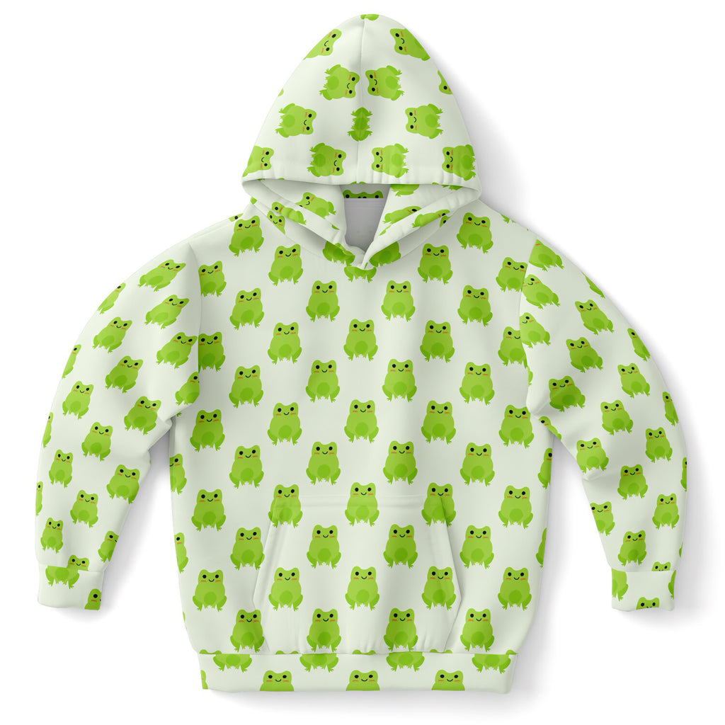 Kids Green Frog Hoodie – Cozy Cotton Fleece or Lightweight Sports Fabric