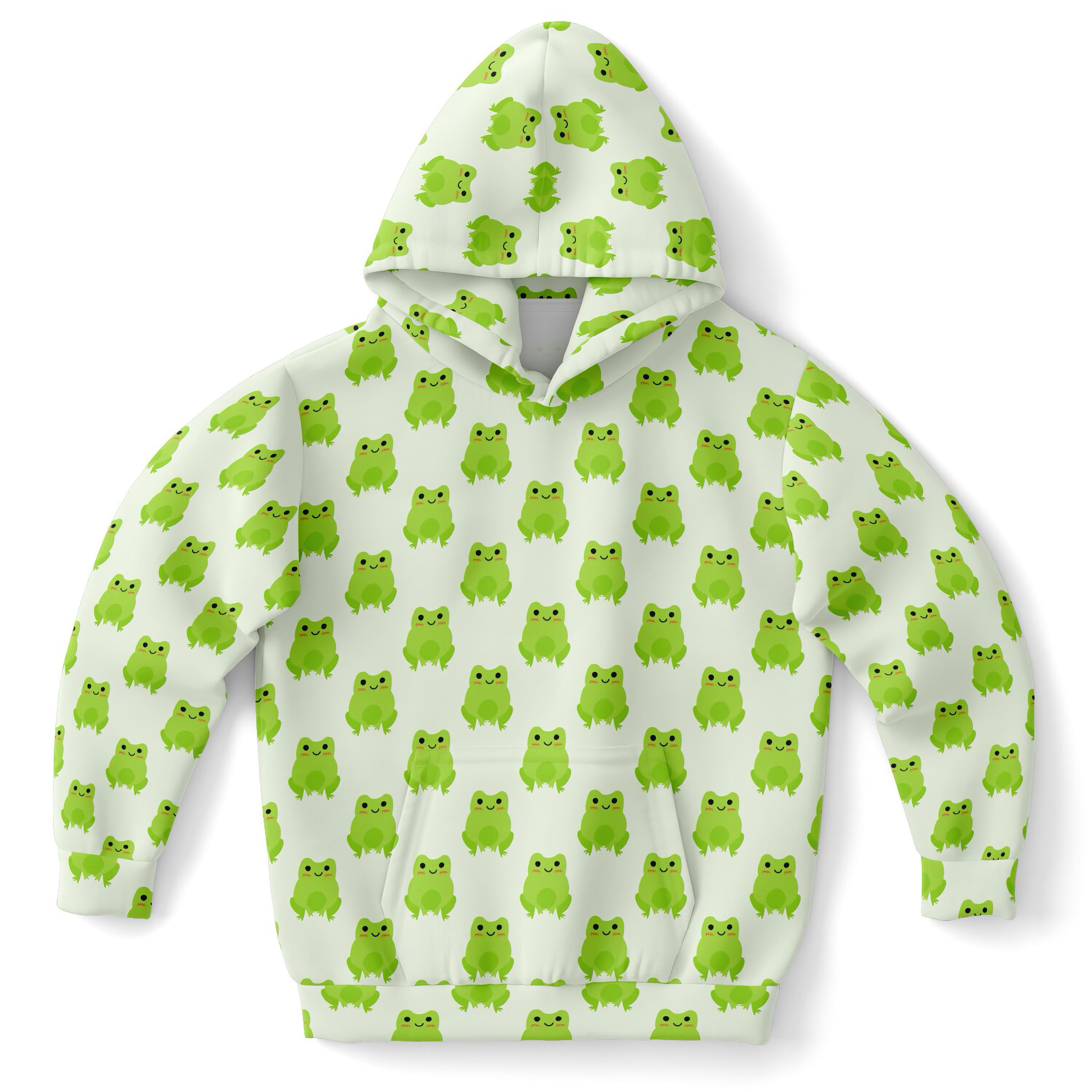 Kids Green Frog Hoodie – Cozy Cotton Fleece or Lightweight Sports Fabric