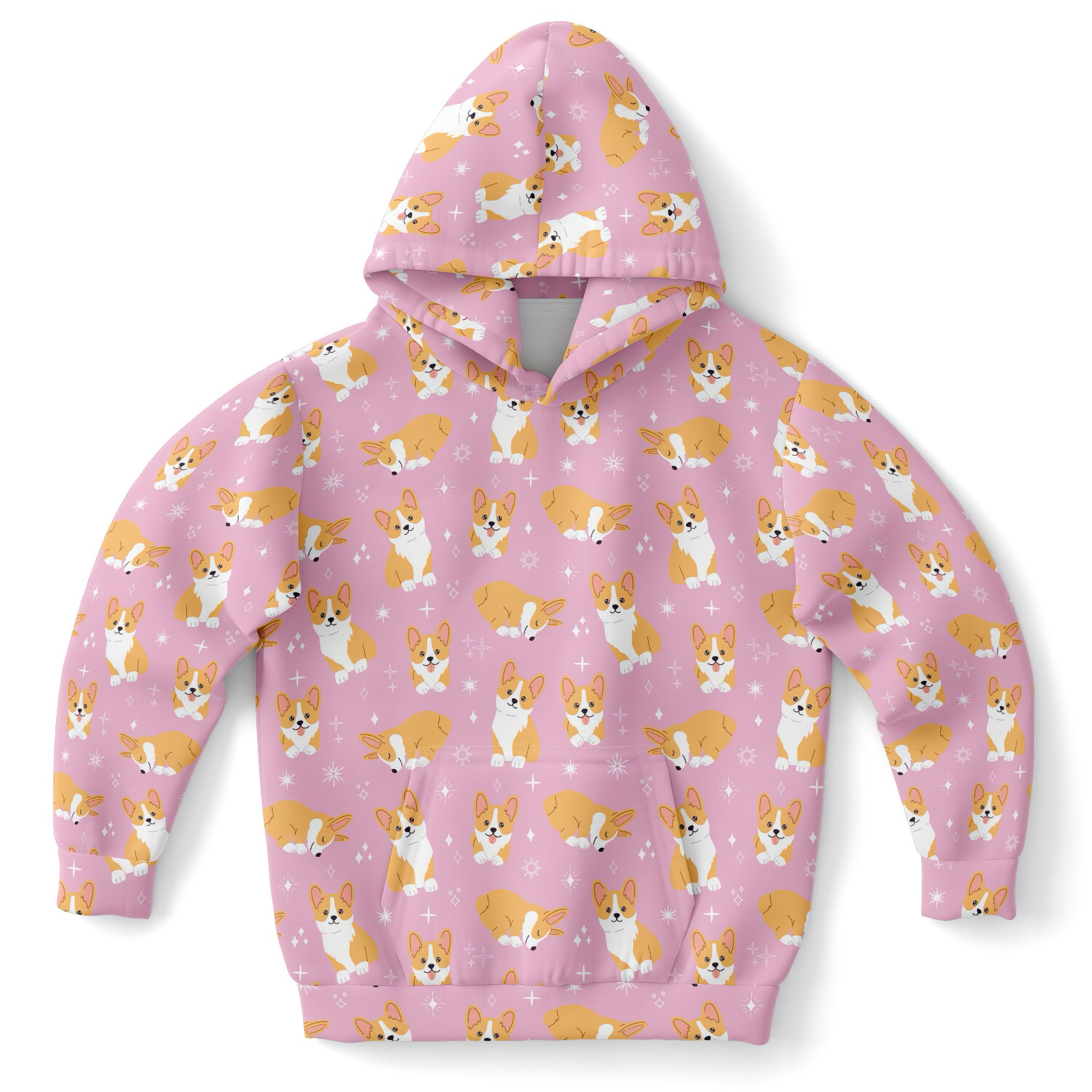 Girls Pink Corgi Dog Hoodie – Cozy Cotton Fleece or Lightweight Sports Fabric