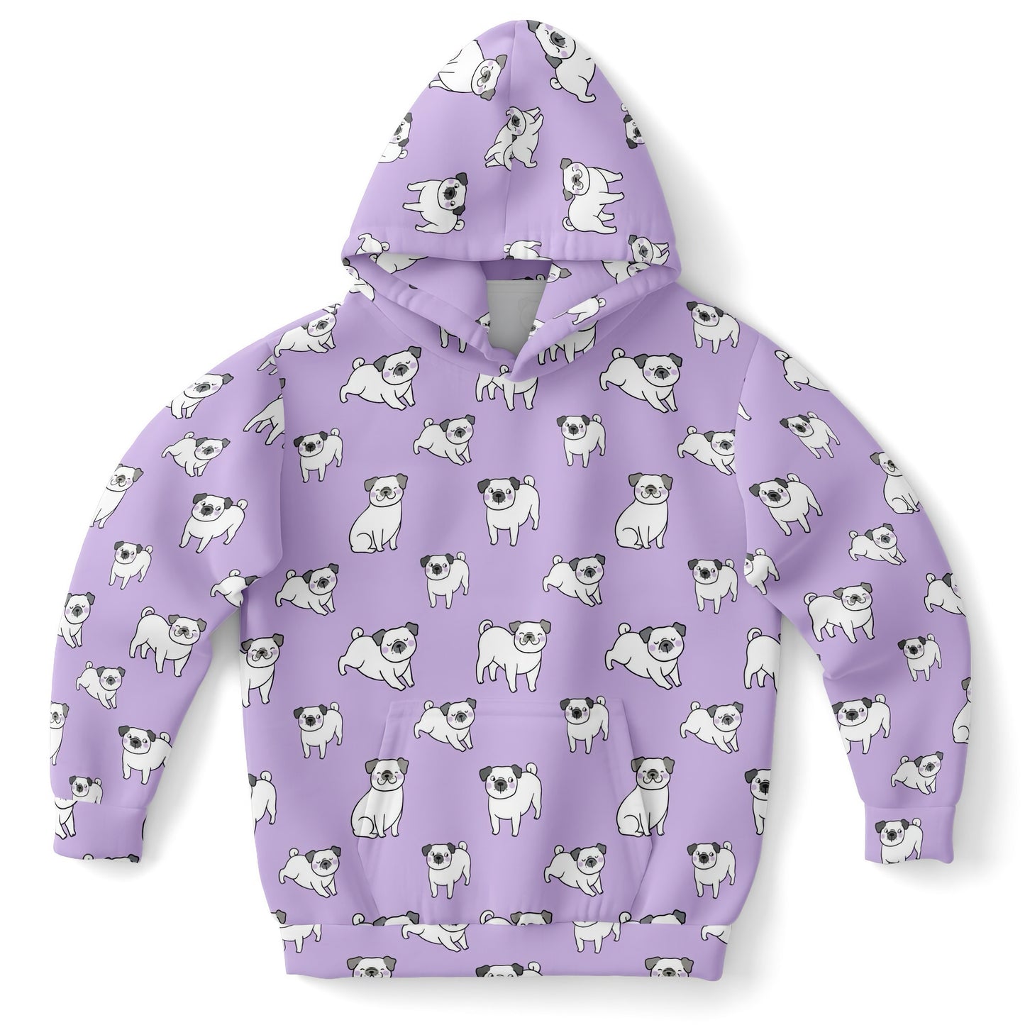 Girls Purple Pug Hoodie – Cozy Cotton Fleece or Lightweight Sports Fabric