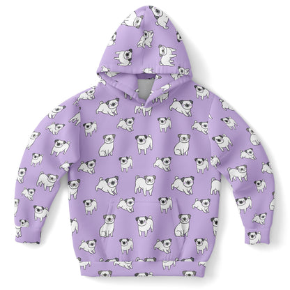 Girls Purple Pug Hoodie – Cozy Cotton Fleece or Lightweight Sports Fabric