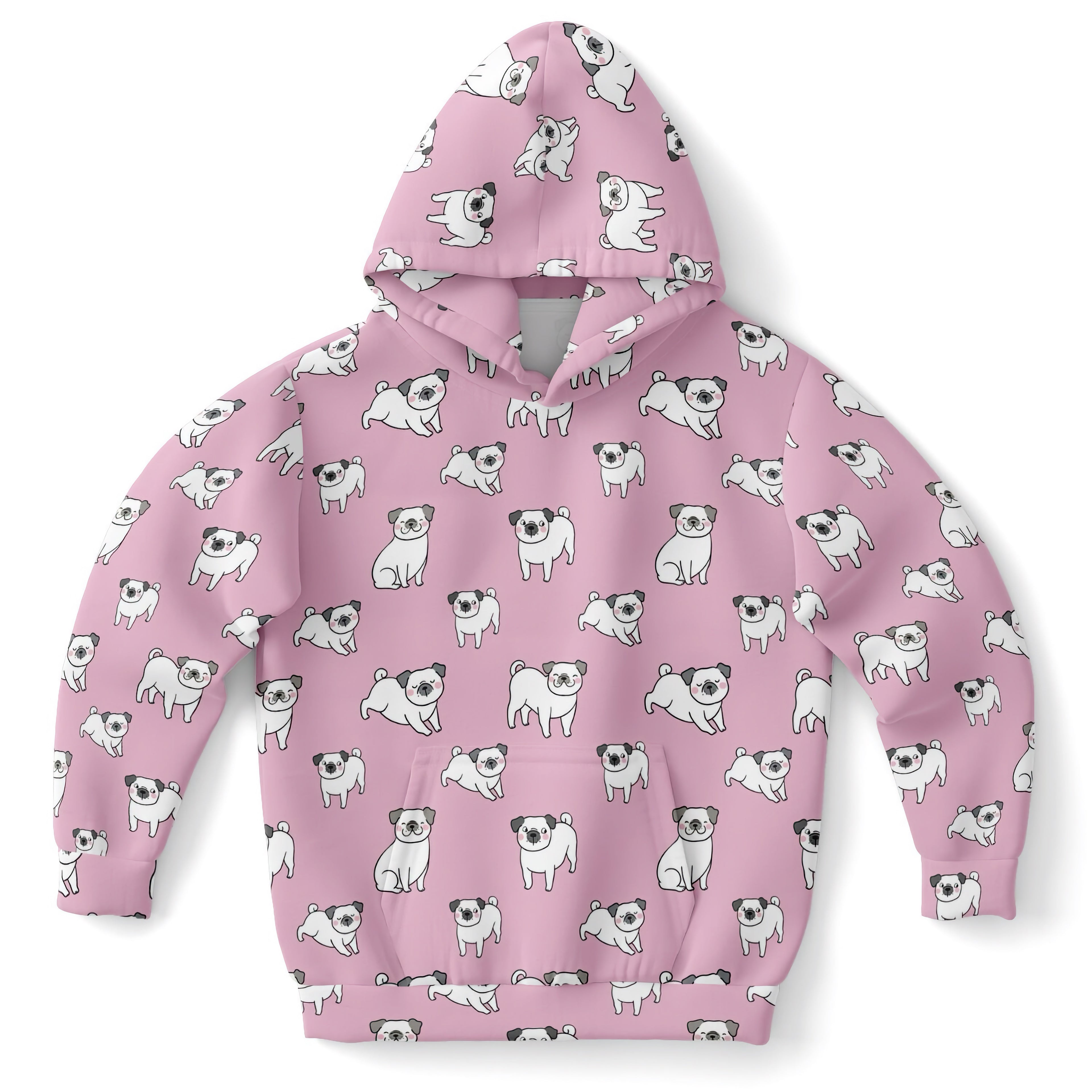 Girls Pink Pug Hoodie – Cozy Cotton Fleece or Lightweight Sports Fabric