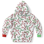 Kids Red & Green Candy Cane Christmas Hoodie – Cozy Cotton Fleece or Lightweight Sports Fabric