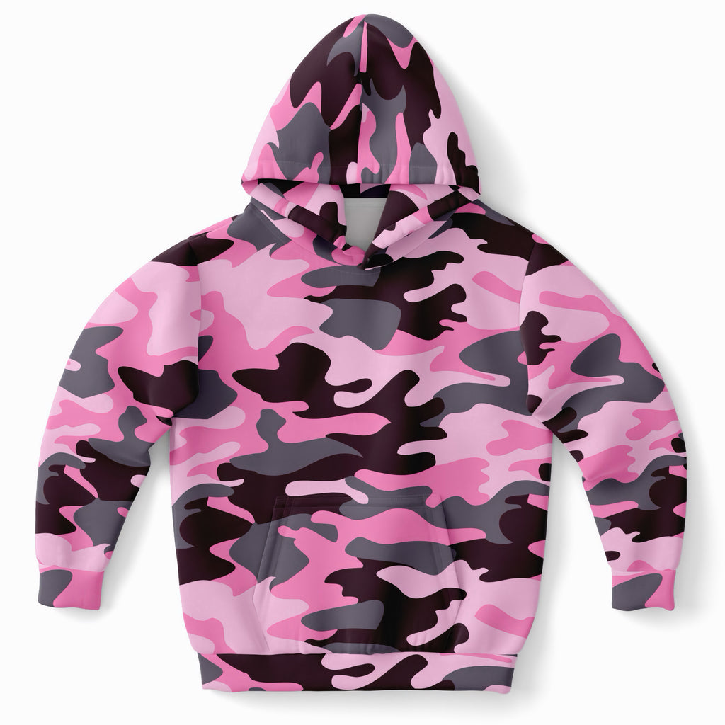 Girls Pink Camouflage Hoodie – Ultra Comfy & Stretchy, Cozy Fleece or Lightweight Sports Fabric, Double-Layer Hood & Kangaroo Pocket