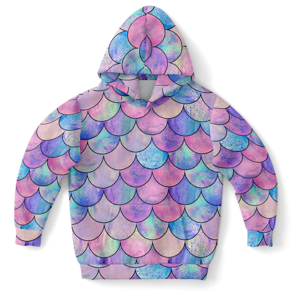 Girls Pastel Mermaid Hoodie – Cozy Cotton Fleece or Lightweight Sports Fabric
