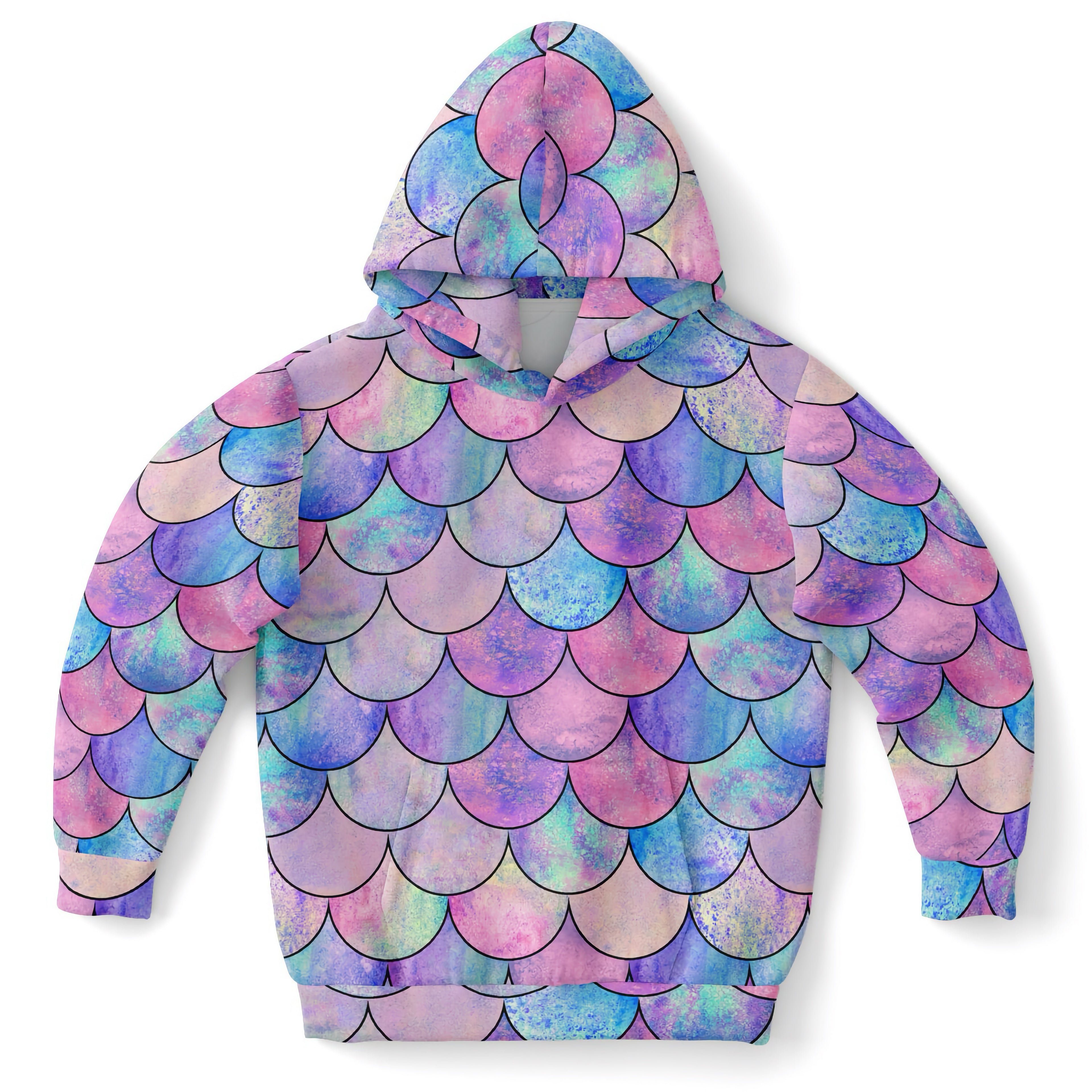 Girls Pastel Mermaid Hoodie – Cozy Cotton Fleece or Lightweight Sports Fabric