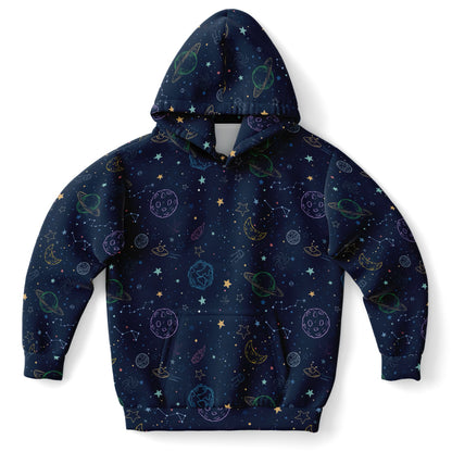 Kids Colorful Galaxy Space Hoodie – Cozy Cotton Fleece or Lightweight Sports Fabric