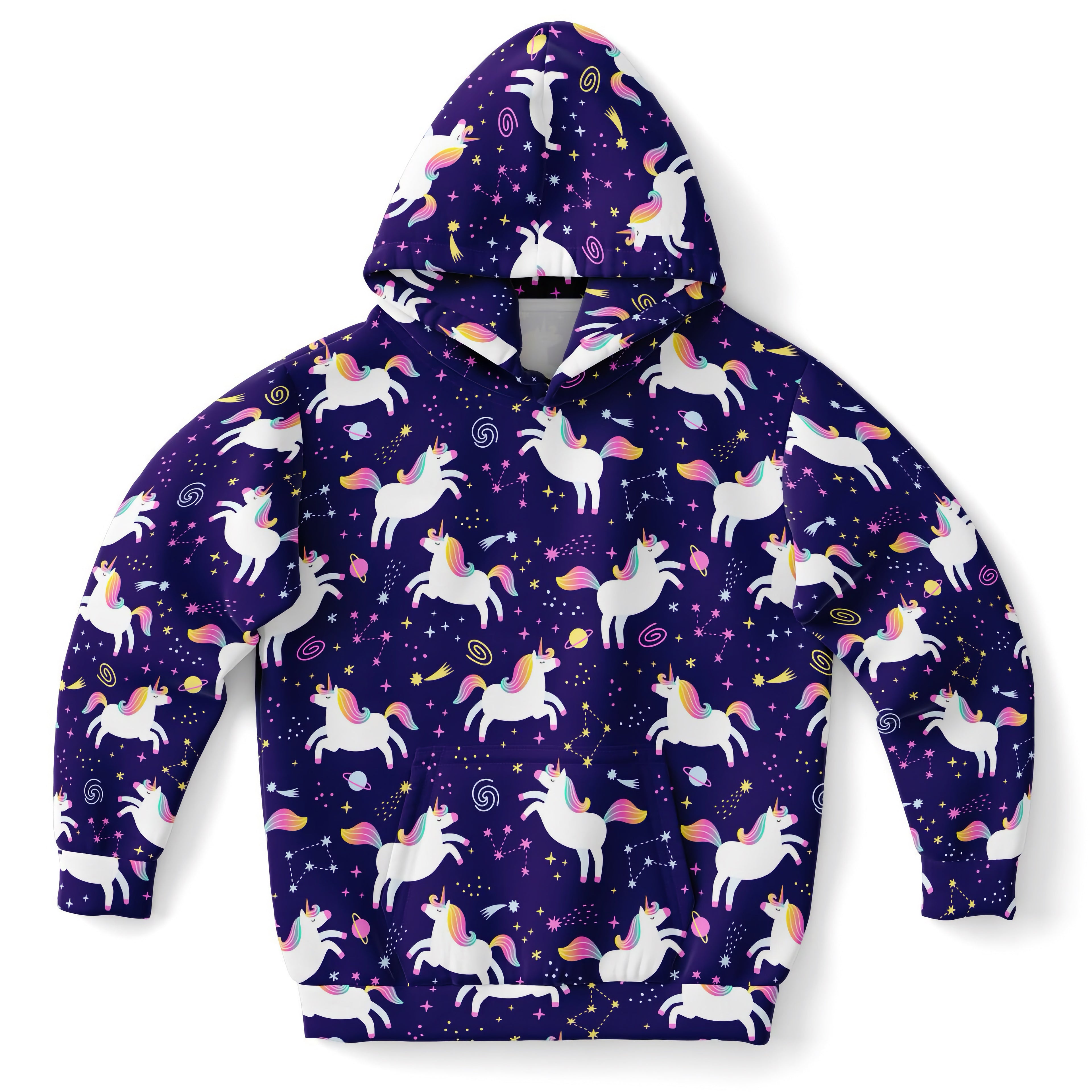Girls Space Unicorn Hoodie – Cozy Cotton Fleece or Lightweight Sports Fabric