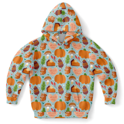 Kids 'Hello Fall' Autumn Themed Hoodie – Cozy Cotton Fleece or Lightweight Sports Fabric