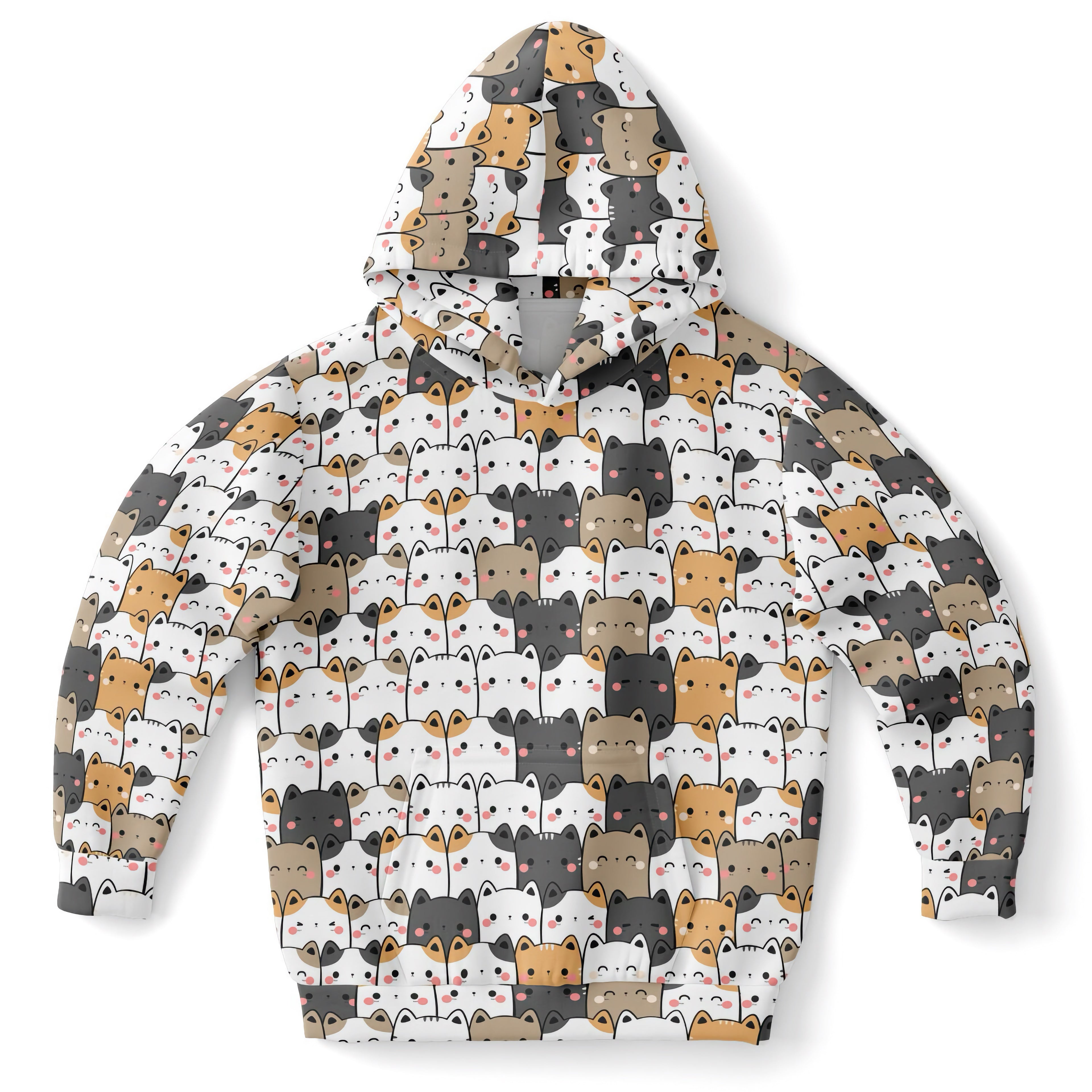 Girls Kawaii Cat Hoodie – Cozy Cotton Fleece or Lightweight Sports Fabric