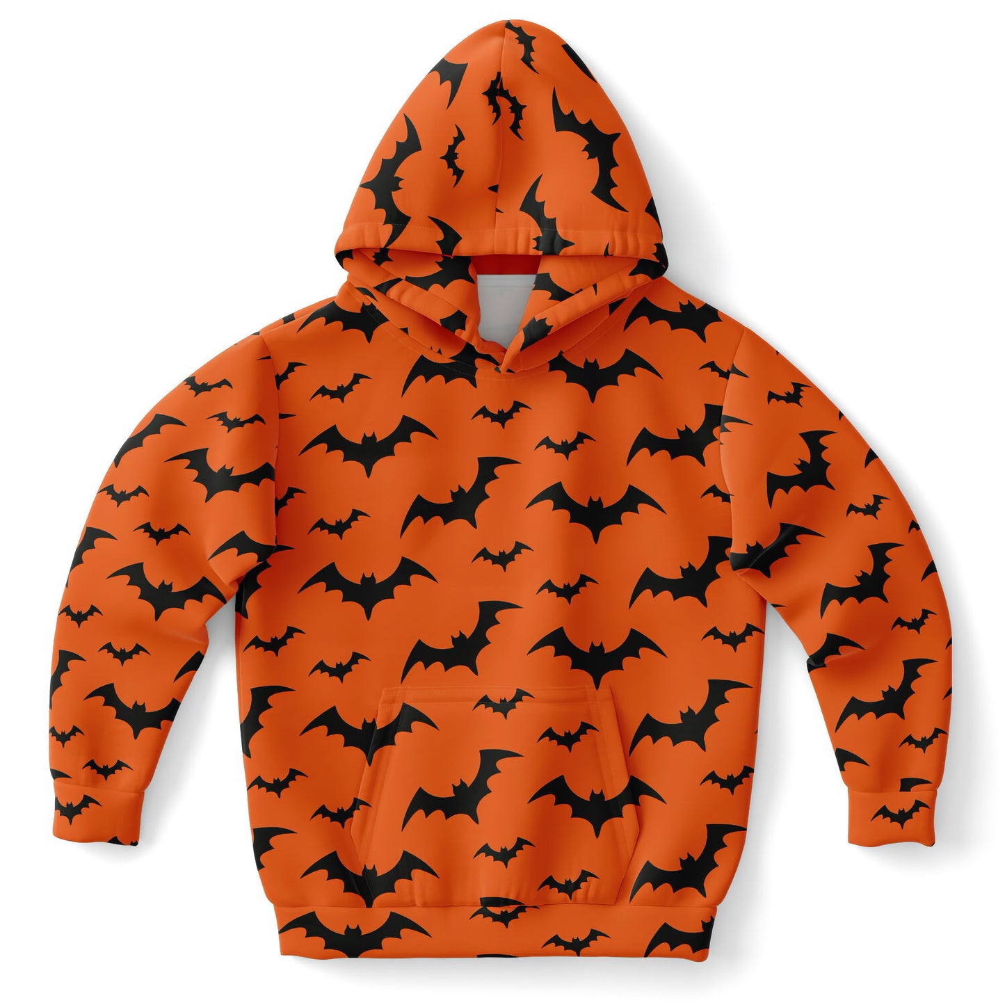 Kids Orange Bats Halloween Hoodie – Cozy Cotton Fleece or Lightweight Sports Fabric