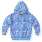 Kids Blue Birthday Pattern Hoodie – Cozy Cotton Fleece or Lightweight Sports Fabric