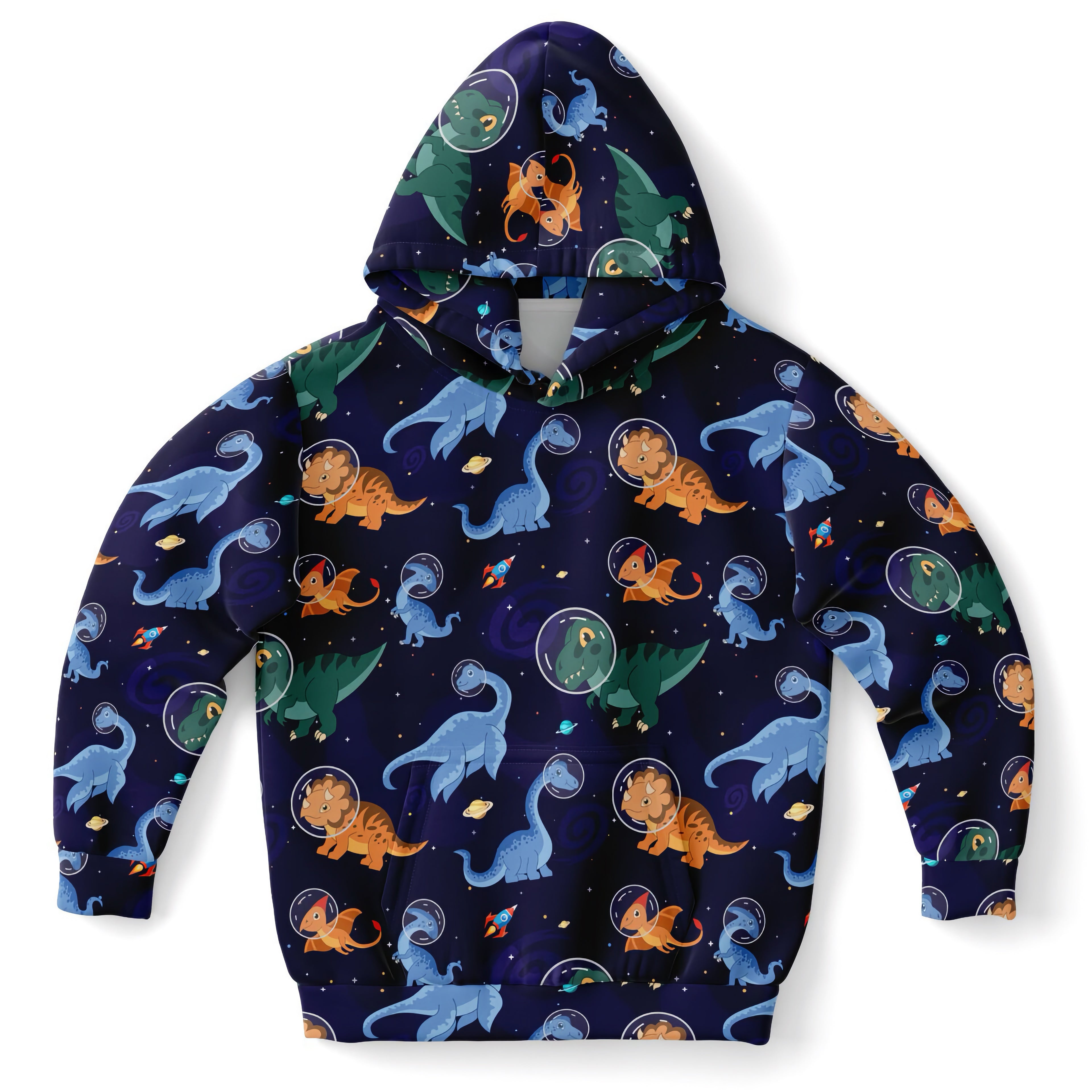 Kids Space Dinosaur Hoodie – Cozy Cotton Fleece or Lightweight Sports Fabric