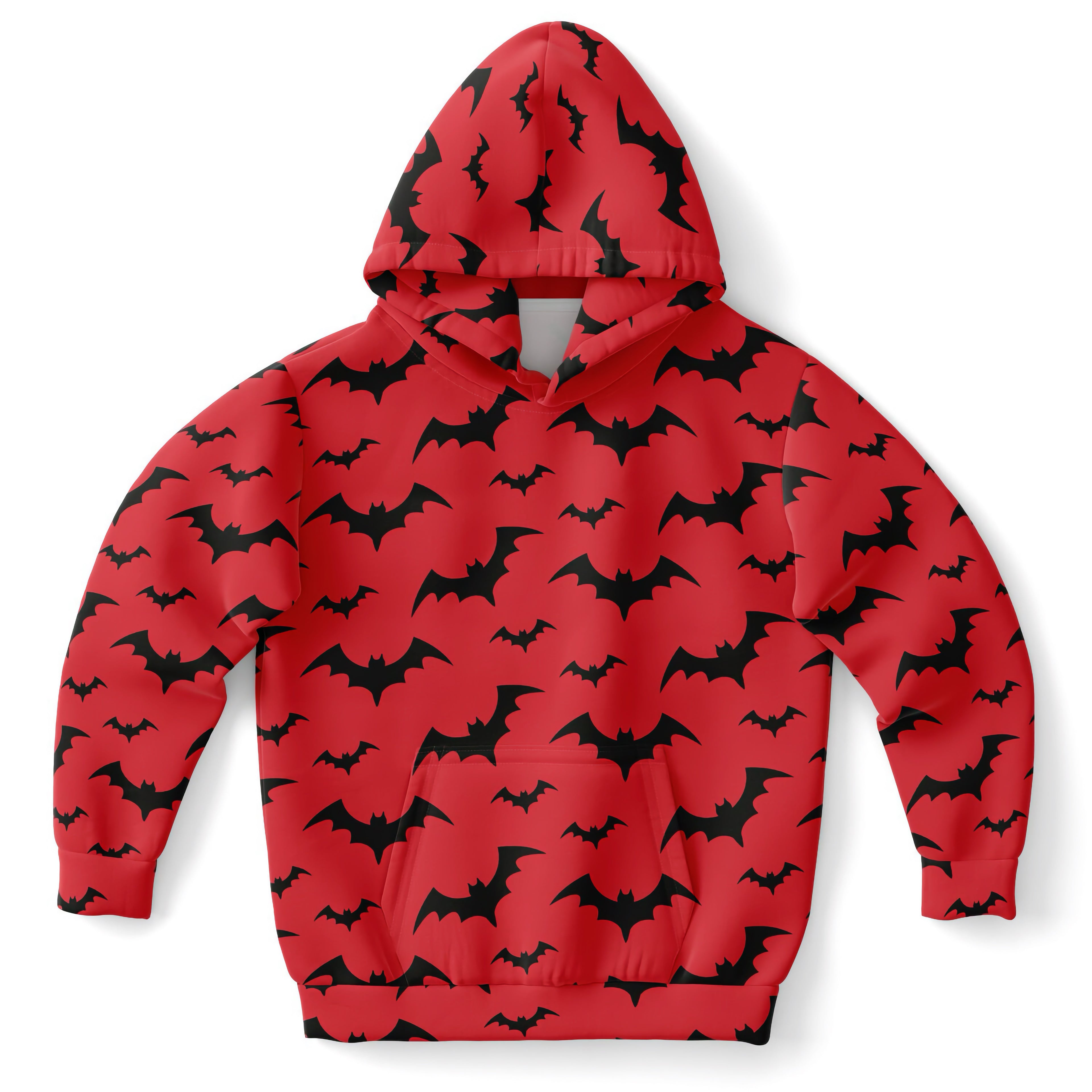 Kids Red Bats Halloween Hoodie – Cozy Cotton Fleece or Lightweight Sports Fabric