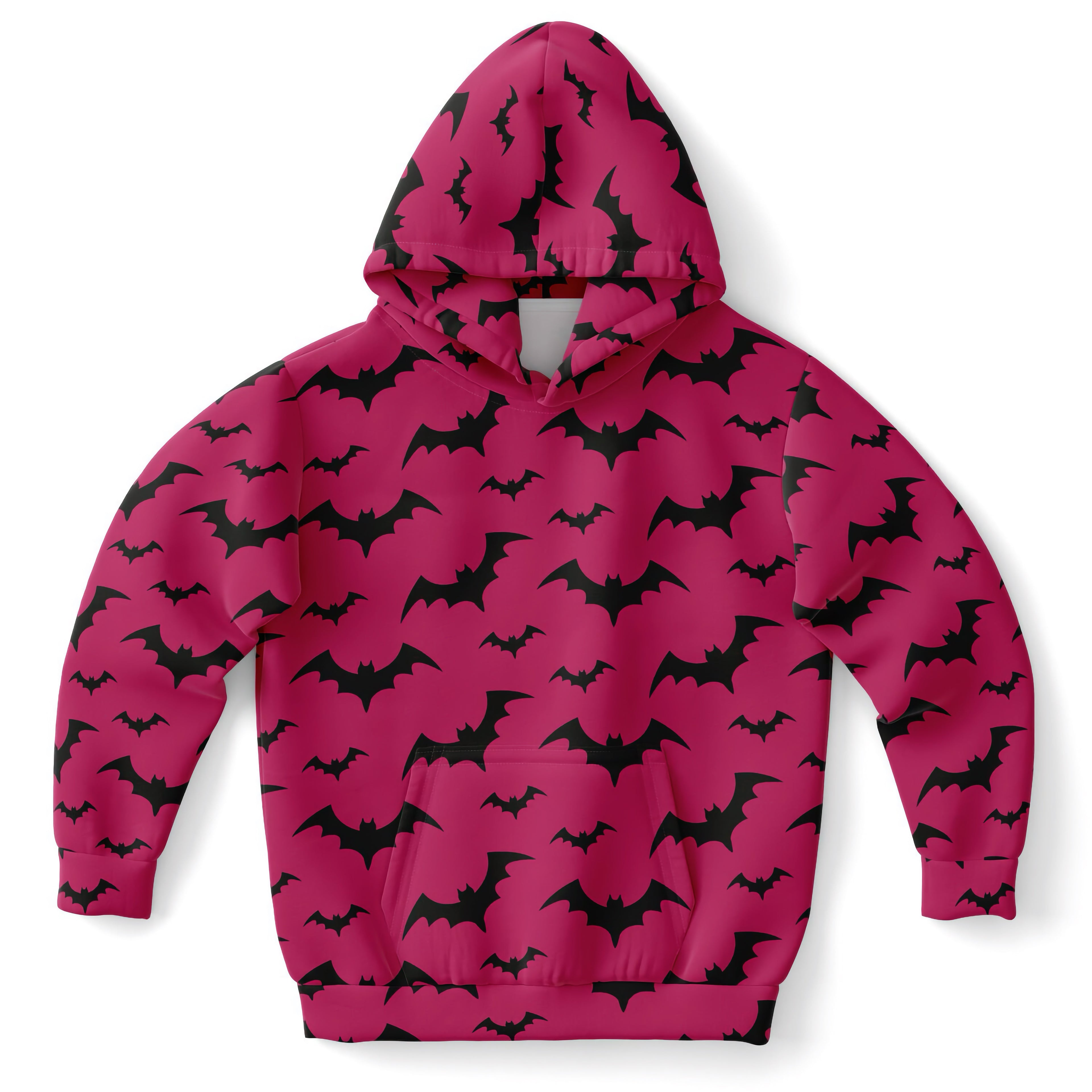 Kids Pink Bats Halloween Hoodie – Cozy Cotton Fleece or Lightweight Sports Fabric