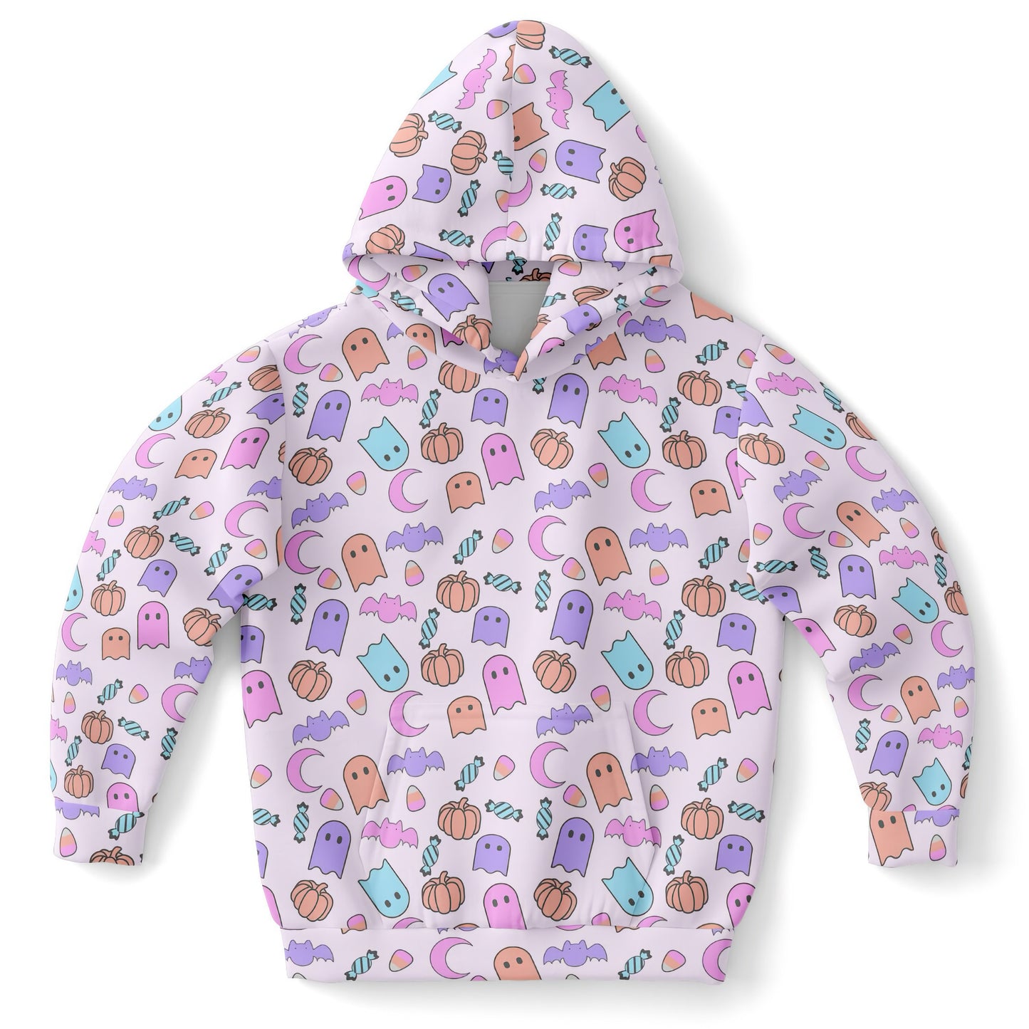 Girls Pastel Ghost Halloween Hoodie – Cozy Cotton Fleece or Lightweight Sports Fabric