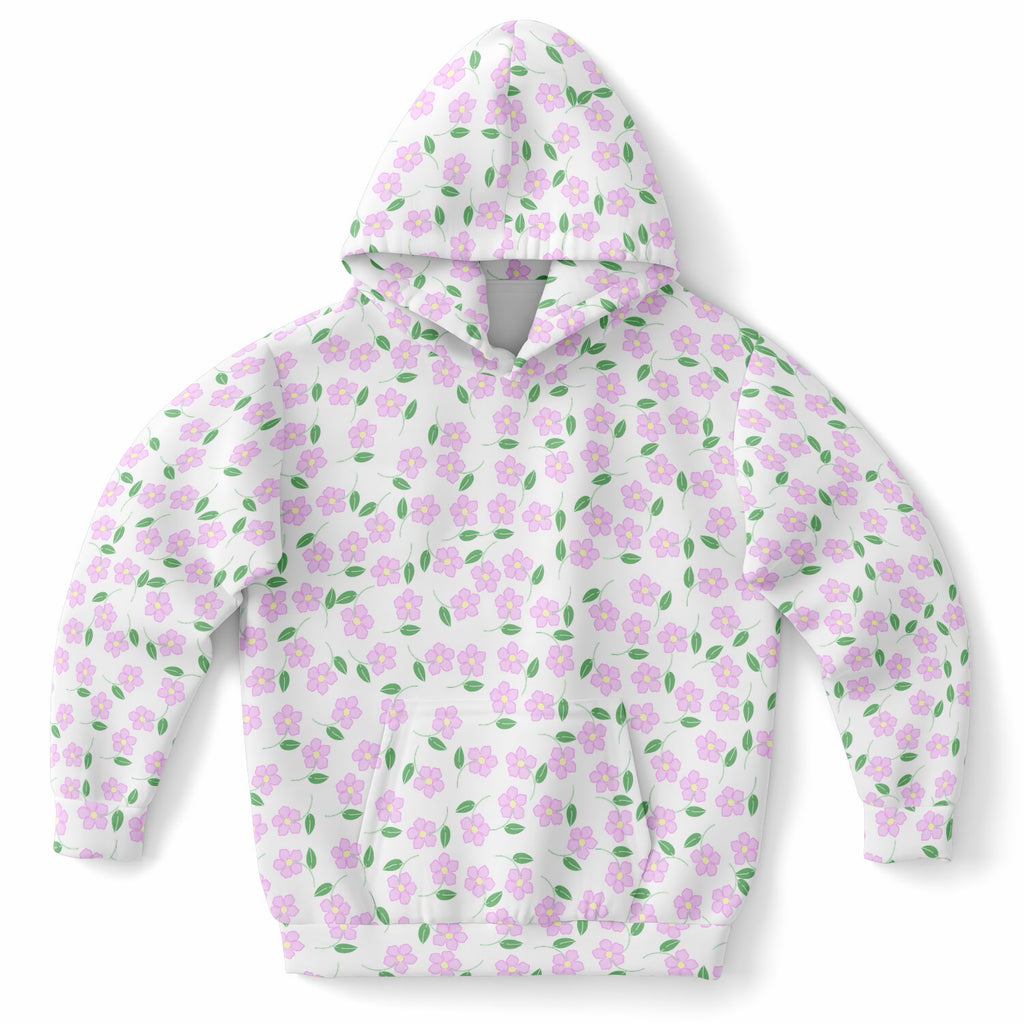 Girls Pink & Purple Floral Hoodie – Ultra Comfy & Stretchy, Cozy Fleece or Lightweight Sports Fabric, Double-Layer Hood & Kangaroo Pocket