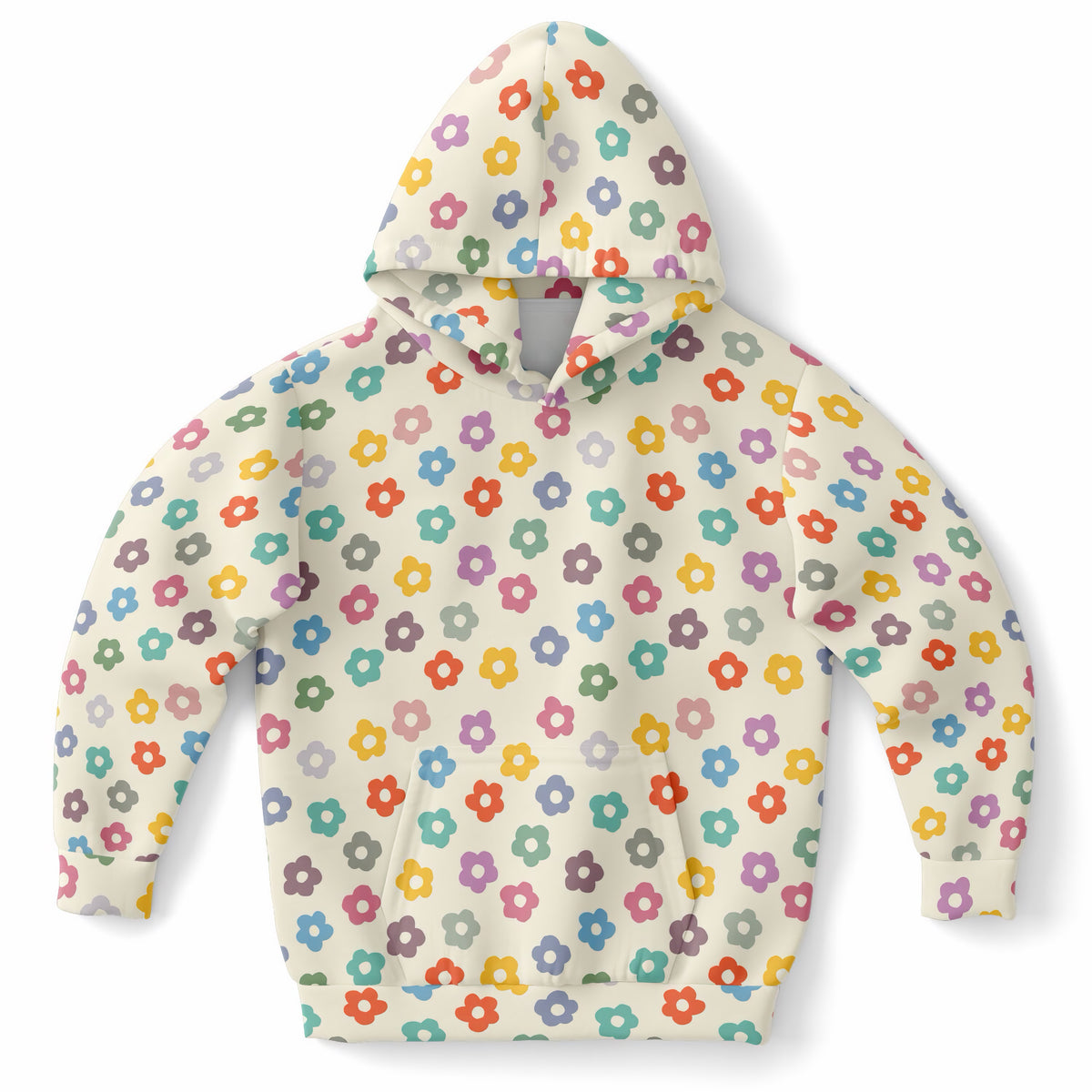 Girls Colorful Retro Daisy Hoodie – Ultra Comfy & Stretchy, Cozy Fleece or Lightweight Sports Fabric, Double-Layer Hood & Kangaroo Pocket