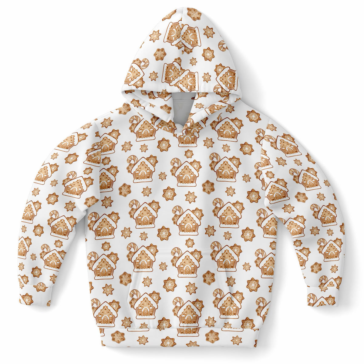 Kids Gingerbread House Christmas Hoodie – Ultra Comfy & Stretchy, Cozy Fleece or Lightweight Sports Fabric, Double-Layer Hood & Kangaroo Pocket