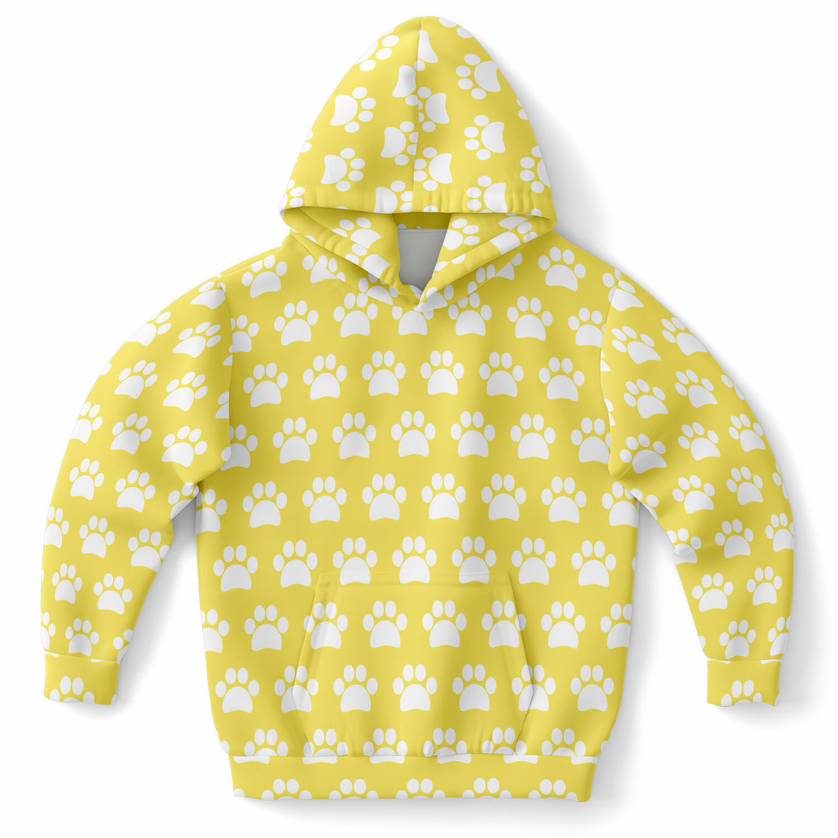 Kids Yellow Paw Print Hoodie – Ultra Comfy & Stretchy, Cozy Fleece or Lightweight Sports Fabric, Double-Layer Hood & Kangaroo Pocket