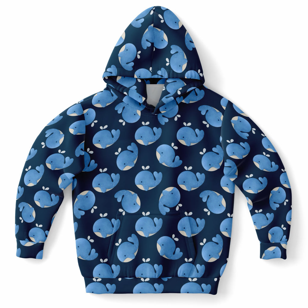 Kids Blue Whale Hoodie – Ultra Comfy & Stretchy, Cozy Fleece or Lightweight Sports Fabric, Double-Layer Hood & Kangaroo Pocket