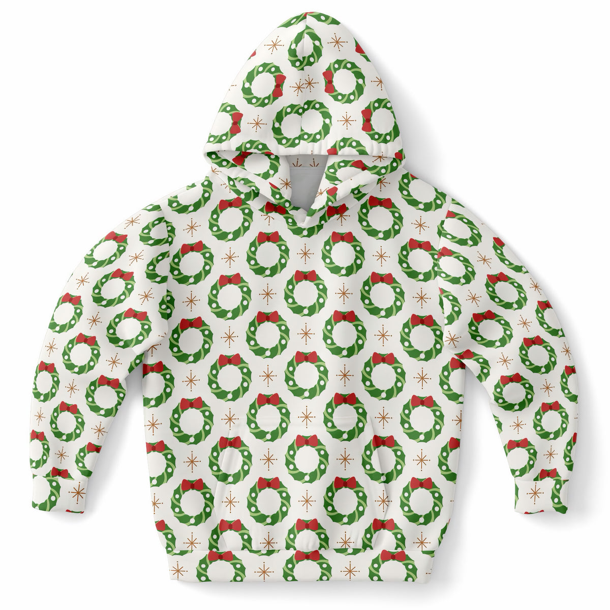 Kids Christmas Wreath Hoodie – Ultra Comfy & Stretchy, Cozy Fleece or Lightweight Sports Fabric, Double-Layer Hood & Kangaroo Pocket