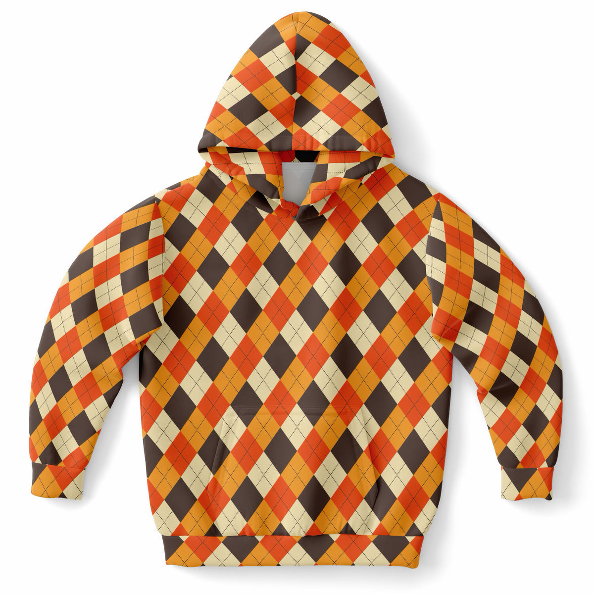 Kids Autumn Argyle Hoodie – Ultra Comfy & Stretchy, Cozy Fleece or Lightweight Sports Fabric, Double-Layer Hood & Kangaroo Pocket