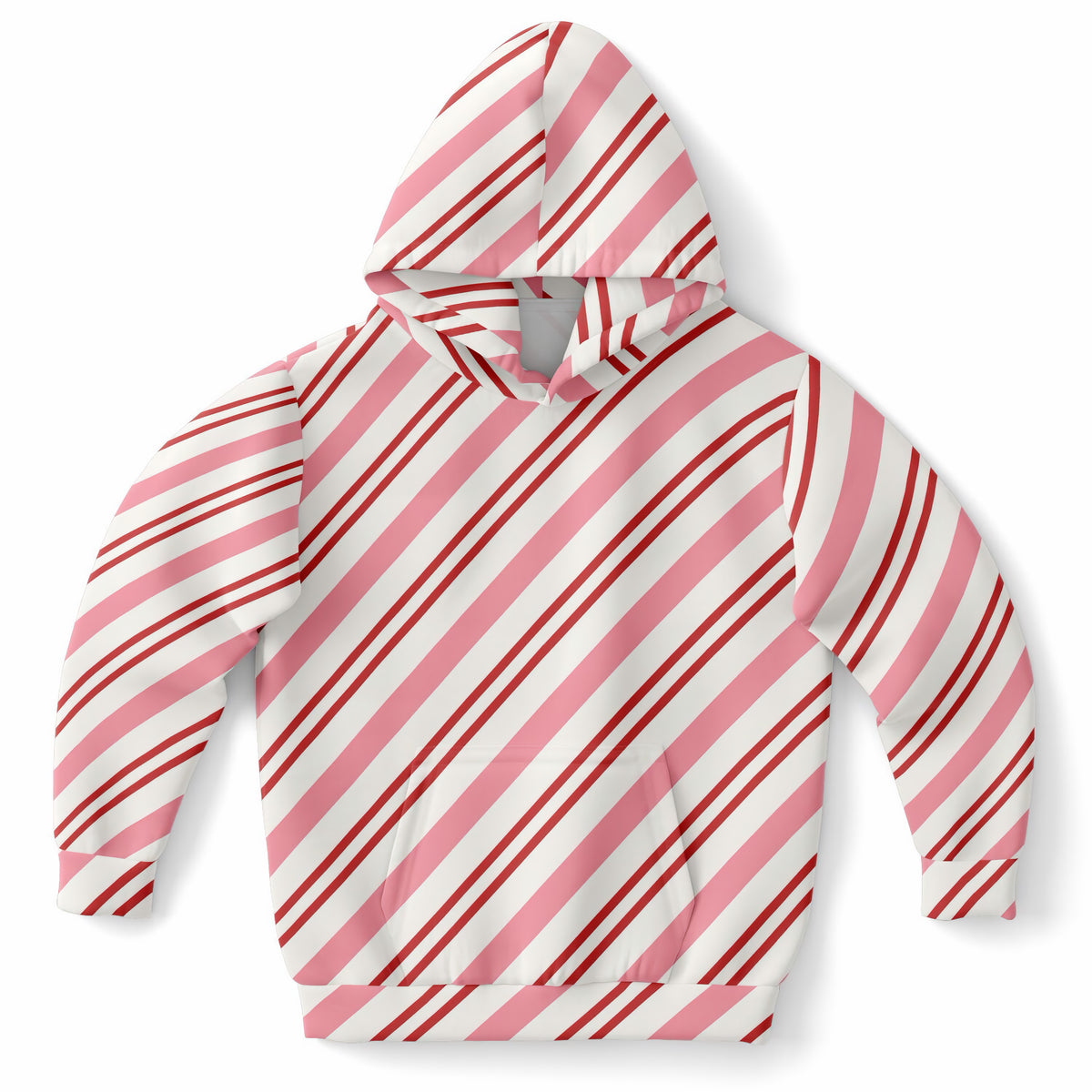 Girls Pink & Red Candy Cane Christmas Hoodie – Ultra Comfy & Stretchy, Cozy Fleece or Lightweight Sports Fabric, Double-Layer Hood & Kangaroo Pocket