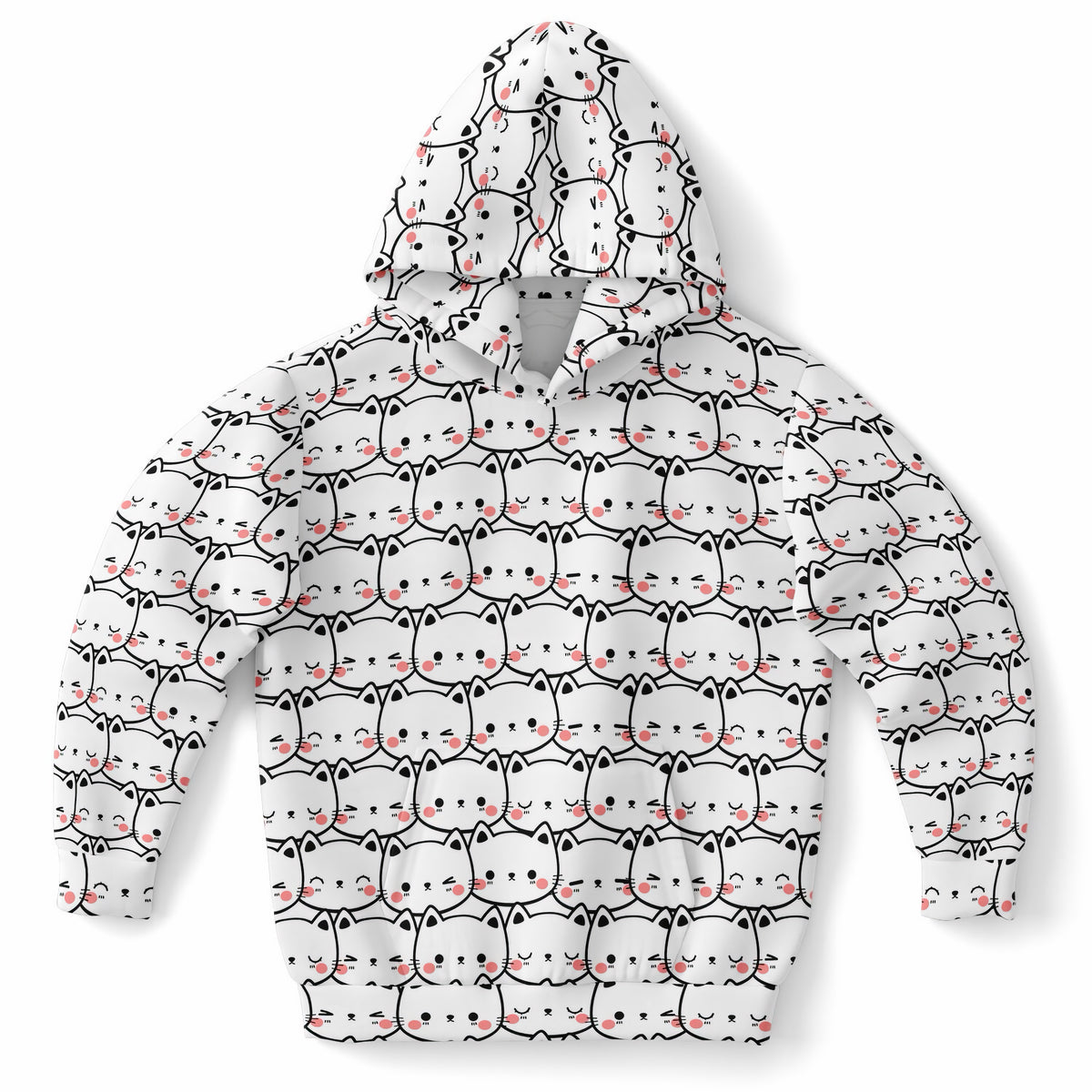 Girls Cat Print Hoodie – Ultra Comfy & Stretchy, Cozy Fleece or Lightweight Sports Fabric, Double-Layer Hood & Kangaroo Pocket