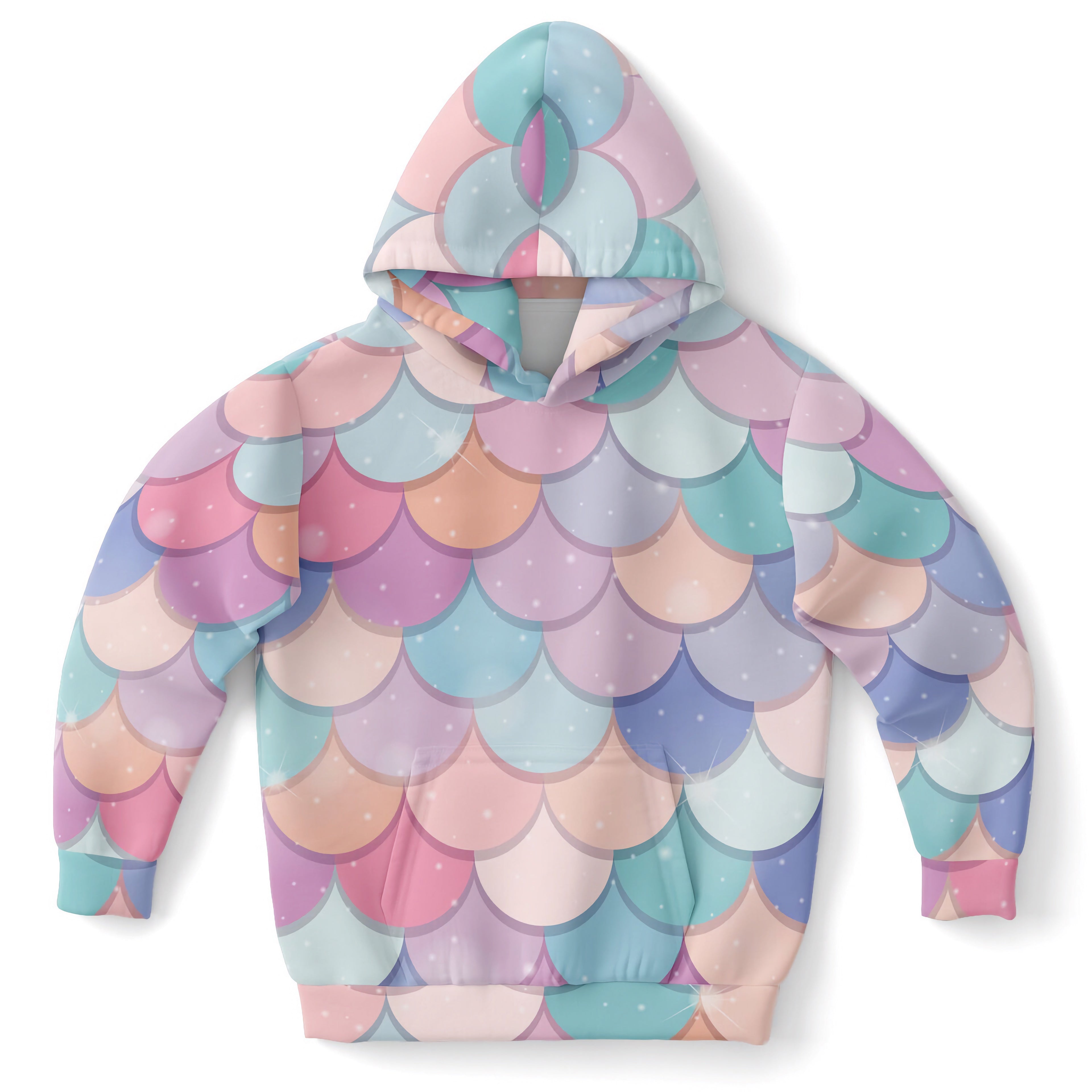 Girls Rainbow Mermaid Hoodie – Cozy Cotton Fleece or Lightweight Sports Fabric