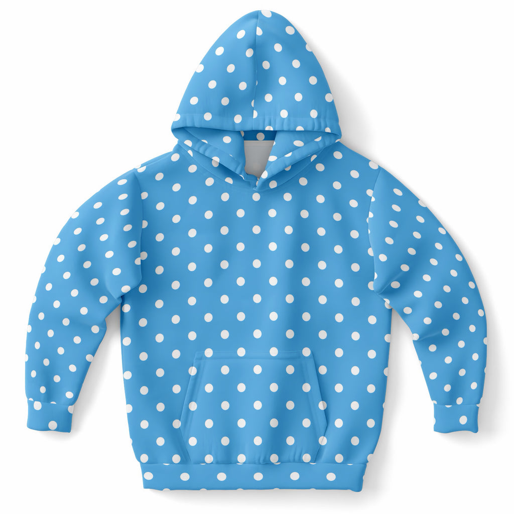 Kids Sky Blue Polka Dot Hoodie – Ultra Comfy & Stretchy, Cozy Fleece or Lightweight Sports Fabric, Double-Layer Hood & Kangaroo Pocket