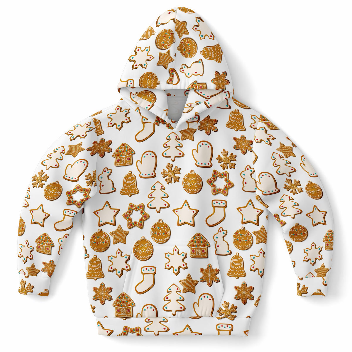 Kids Festive Holiday Cookies Hoodie – Ultra Comfy & Stretchy, Cozy Fleece or Lightweight Sports Fabric, Double-Layer Hood & Kangaroo Pocket