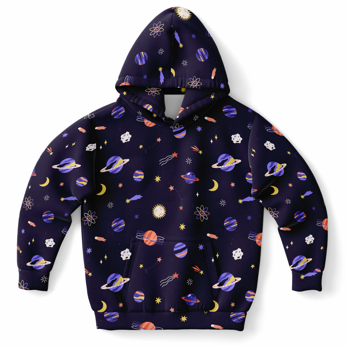 Girls Purple Outer Space Galaxy Hoodie – Ultra Comfy & Stretchy, Cozy Fleece or Lightweight Sports Fabric, Double-Layer Hood & Kangaroo Pocket