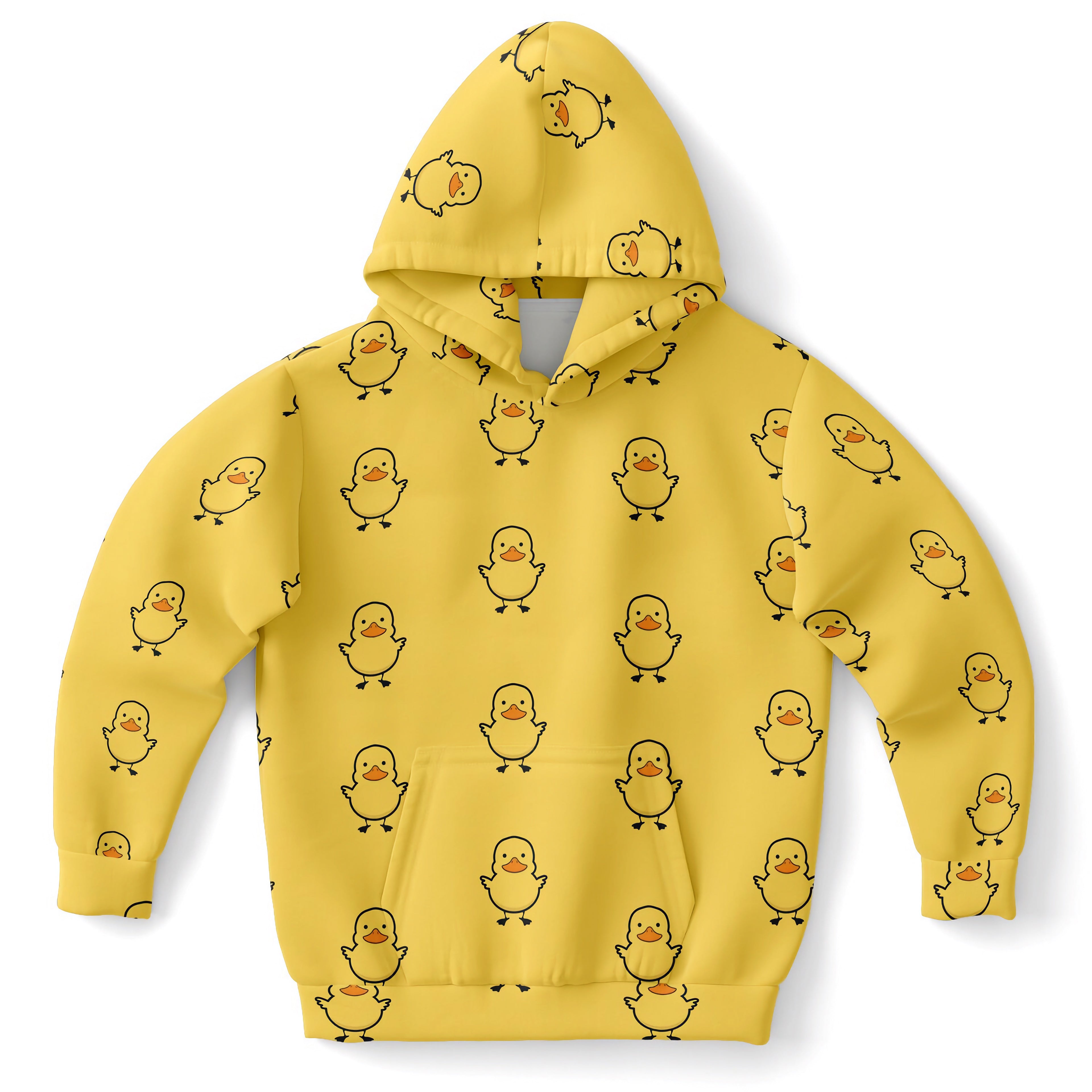 Kids Yellow Duck Hoodie – Cozy Cotton Fleece or Lightweight Sports Fabric