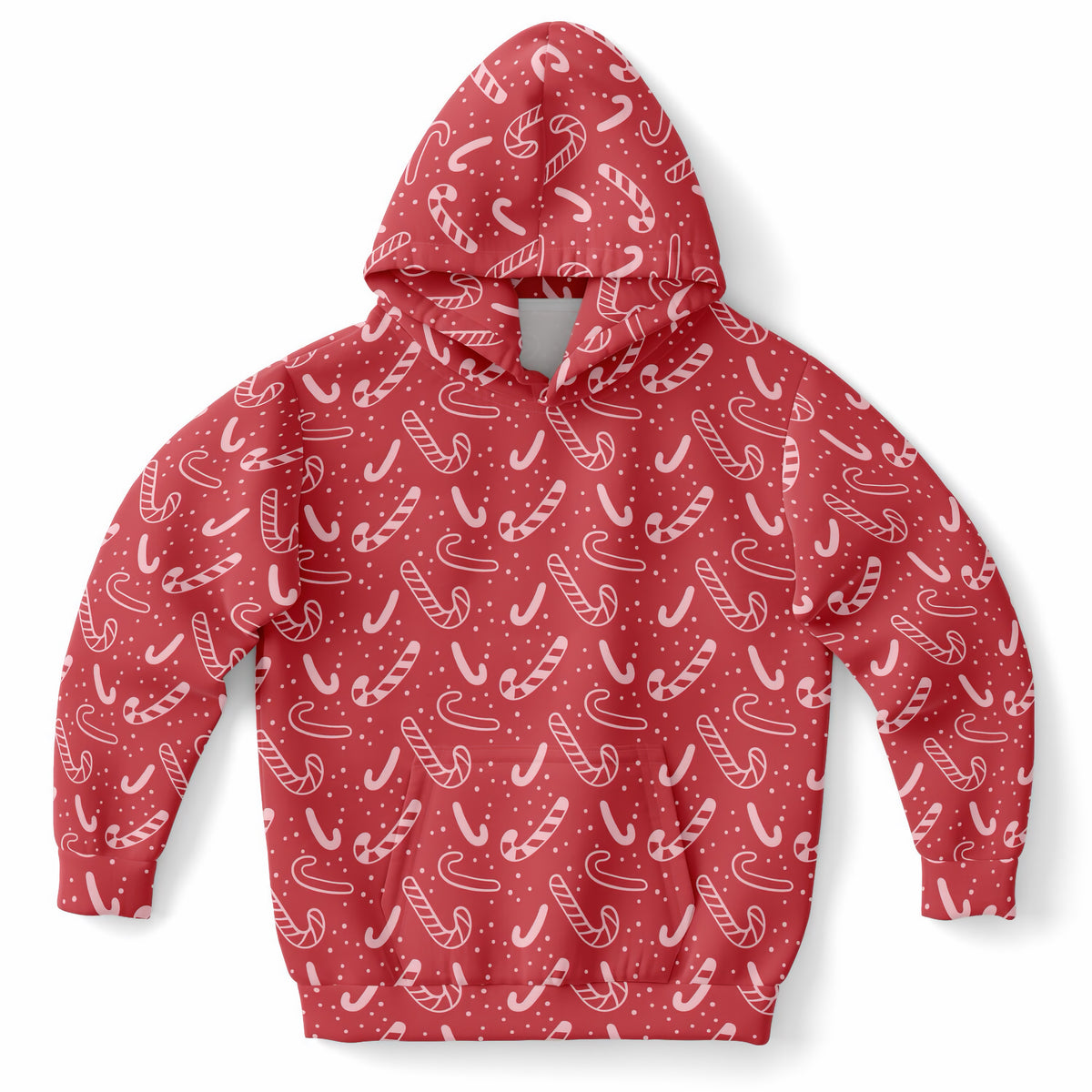 Kids Red Candy Cane Christmas Hoodie – Ultra Comfy & Stretchy, Cozy Fleece or Lightweight Sports Fabric, Double-Layer Hood & Kangaroo Pocket