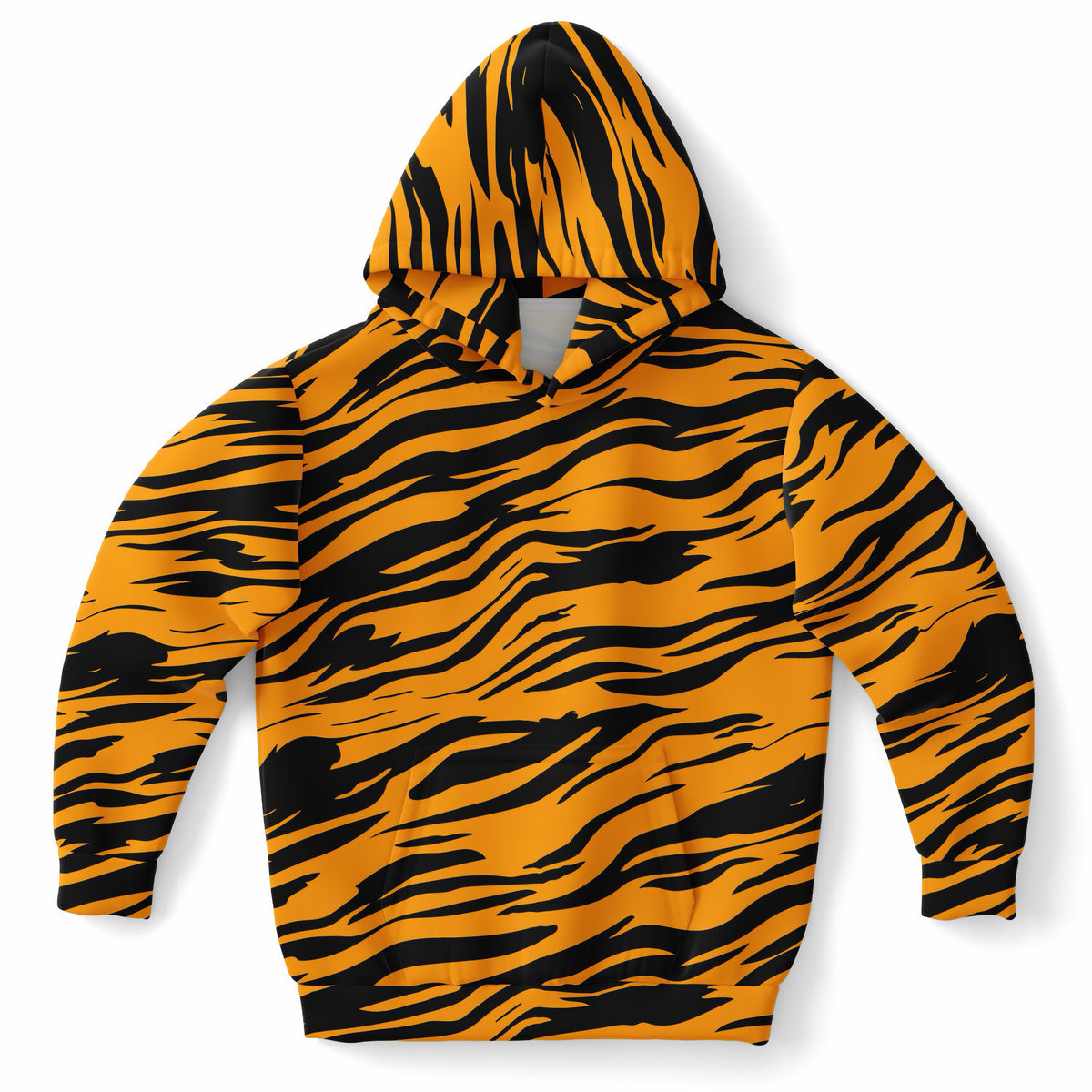 Kids Orange Tiger Stripe Hoodie – Ultra Comfy & Stretchy, Cozy Fleece or Lightweight Sports Fabric, Double-Layer Hood & Kangaroo Pocket