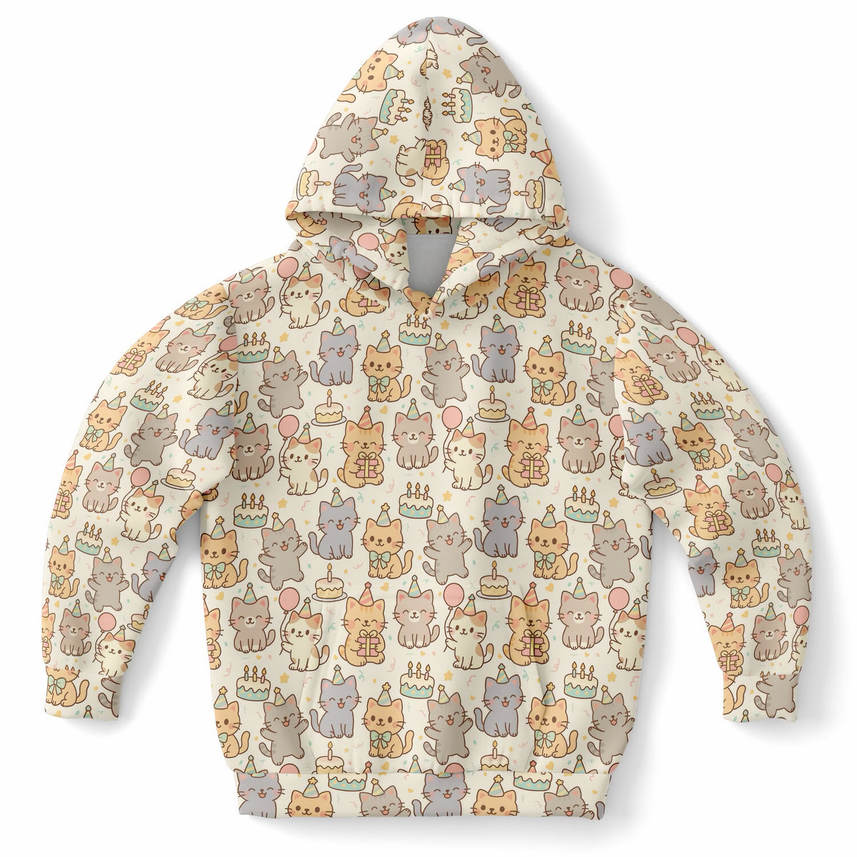 Girls Kitten Birthday Hoodie – Ultra Comfy & Stretchy, Cozy Fleece or Lightweight Sports Fabric, Double-Layer Hood & Kangaroo Pocket