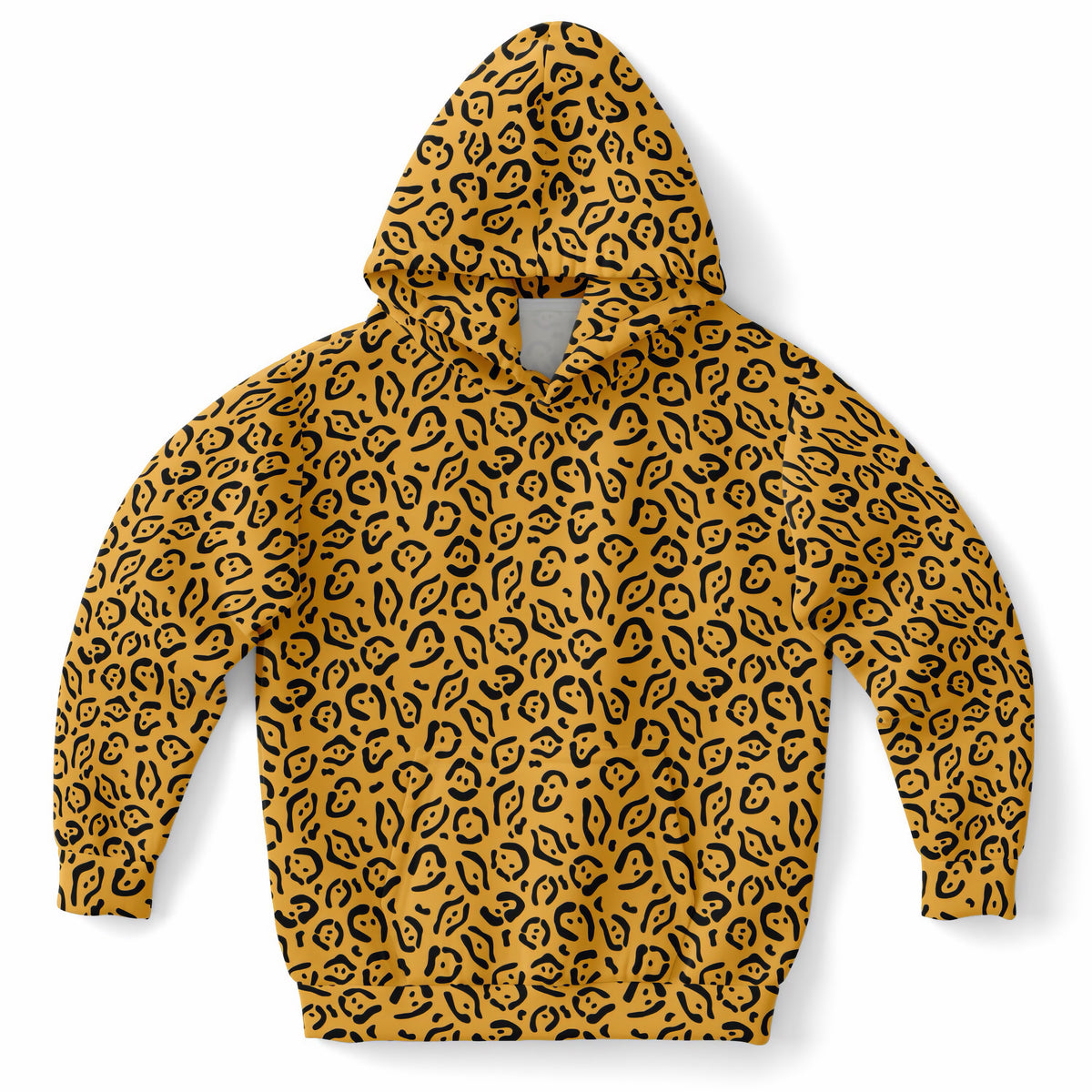 Girls Golden Yellow Leopard Print Hoodie – Ultra Comfy & Stretchy, Cozy Fleece or Lightweight Sports Fabric, Double-Layer Hood & Kangaroo Pocket