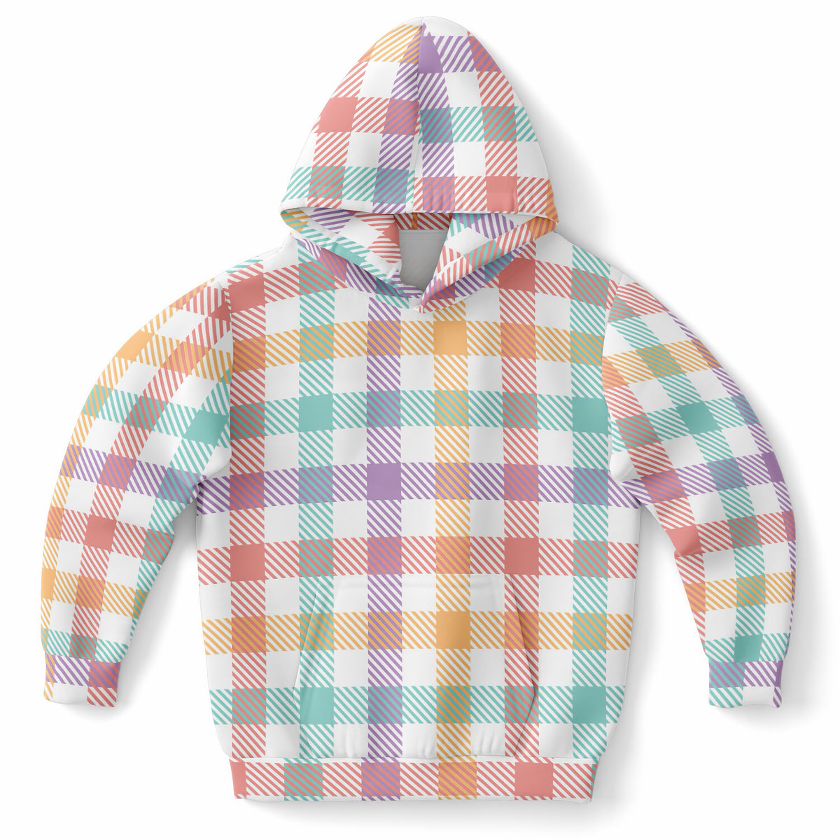 Girls Colorful Pastel Plaid Hoodie – Ultra Comfy & Stretchy, Cozy Fleece or Lightweight Sports Fabric, Double-Layer Hood & Kangaroo Pocket