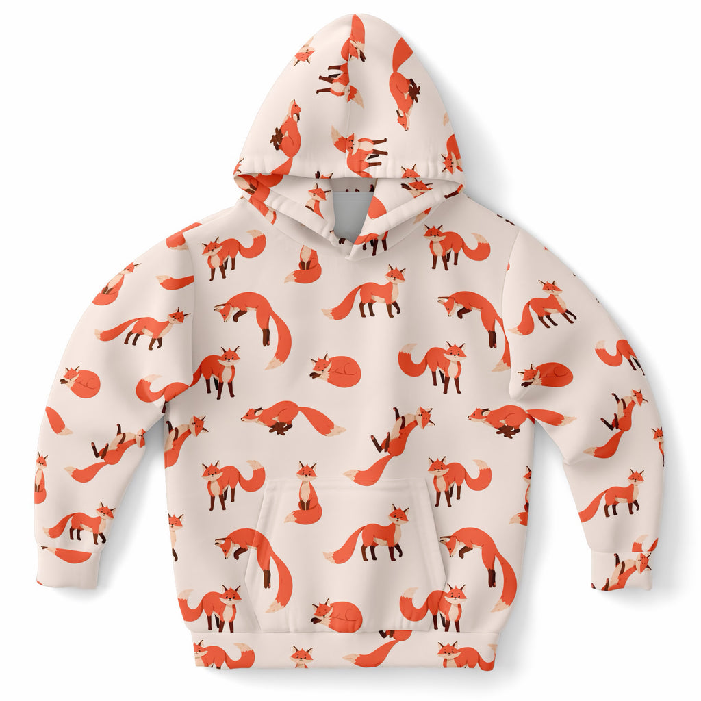 Kids Orange Fox Hoodie – Ultra Comfy & Stretchy, Cozy Fleece or Lightweight Sports Fabric, Double-Layer Hood & Kangaroo Pocket