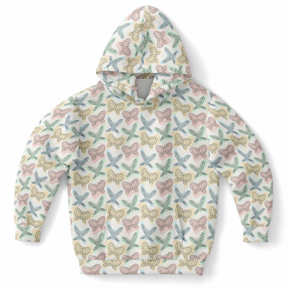 Kids Pastel Butterfly & Dragonfly Hoodie – Ultra Comfy & Stretchy, Cozy Fleece or Lightweight Sports Fabric, Double-Layer Hood & Kangaroo Pocket