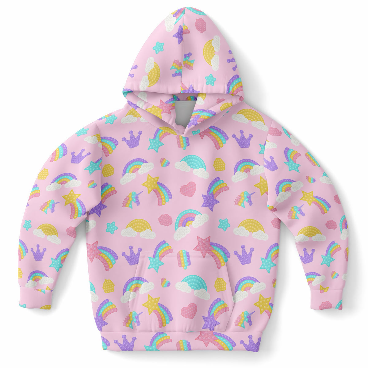 Girls Pink Rainbow Fidget Toy Themed Hoodie – Ultra Comfy & Stretchy, Cozy Fleece or Lightweight Sports Fabric, Double-Layer Hood & Kangaroo Pocket