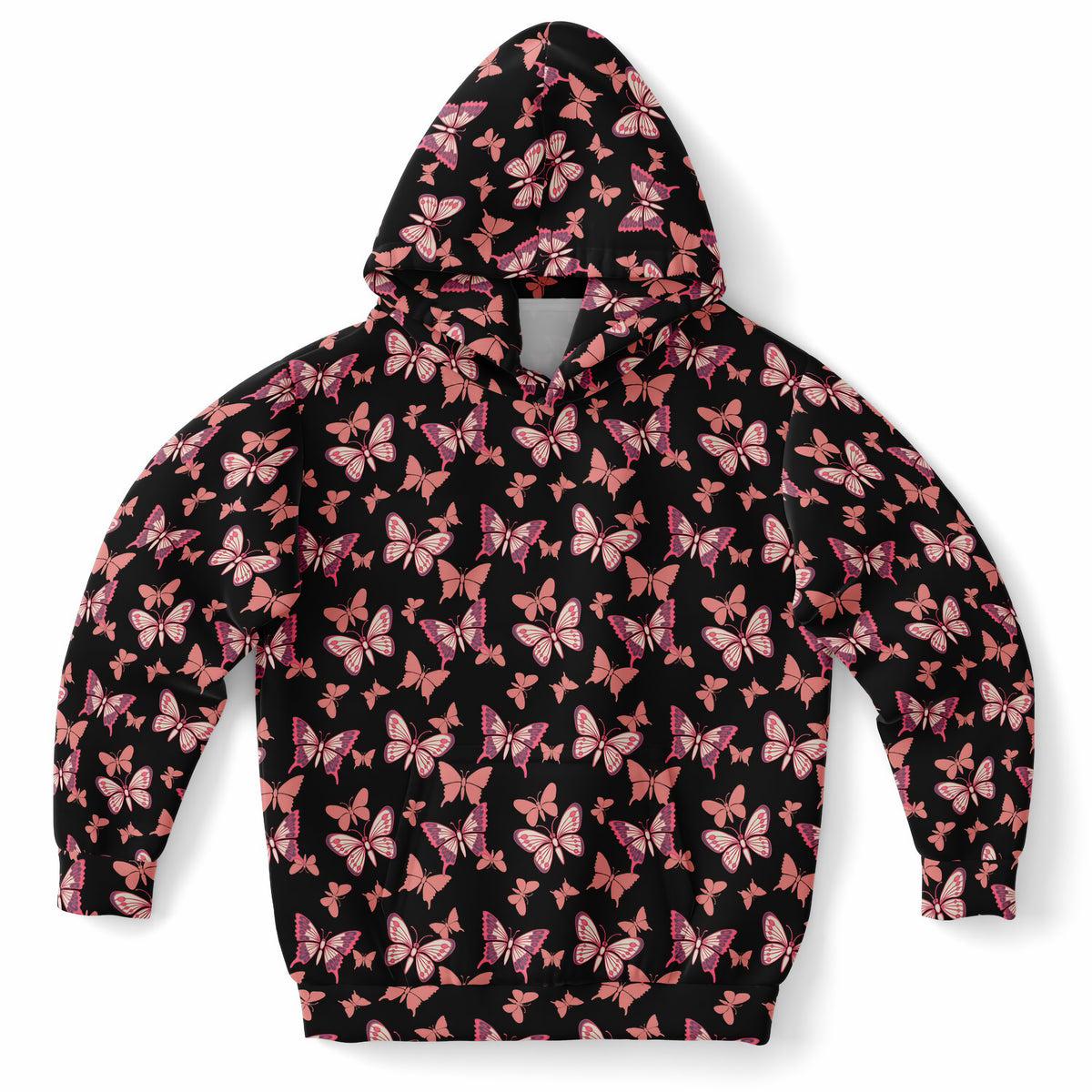 Girls Vibrant Pink Butterfly Hoodie – Ultra Comfy & Stretchy, Cozy Fleece or Lightweight Sports Fabric, Double-Layer Hood & Kangaroo Pocket