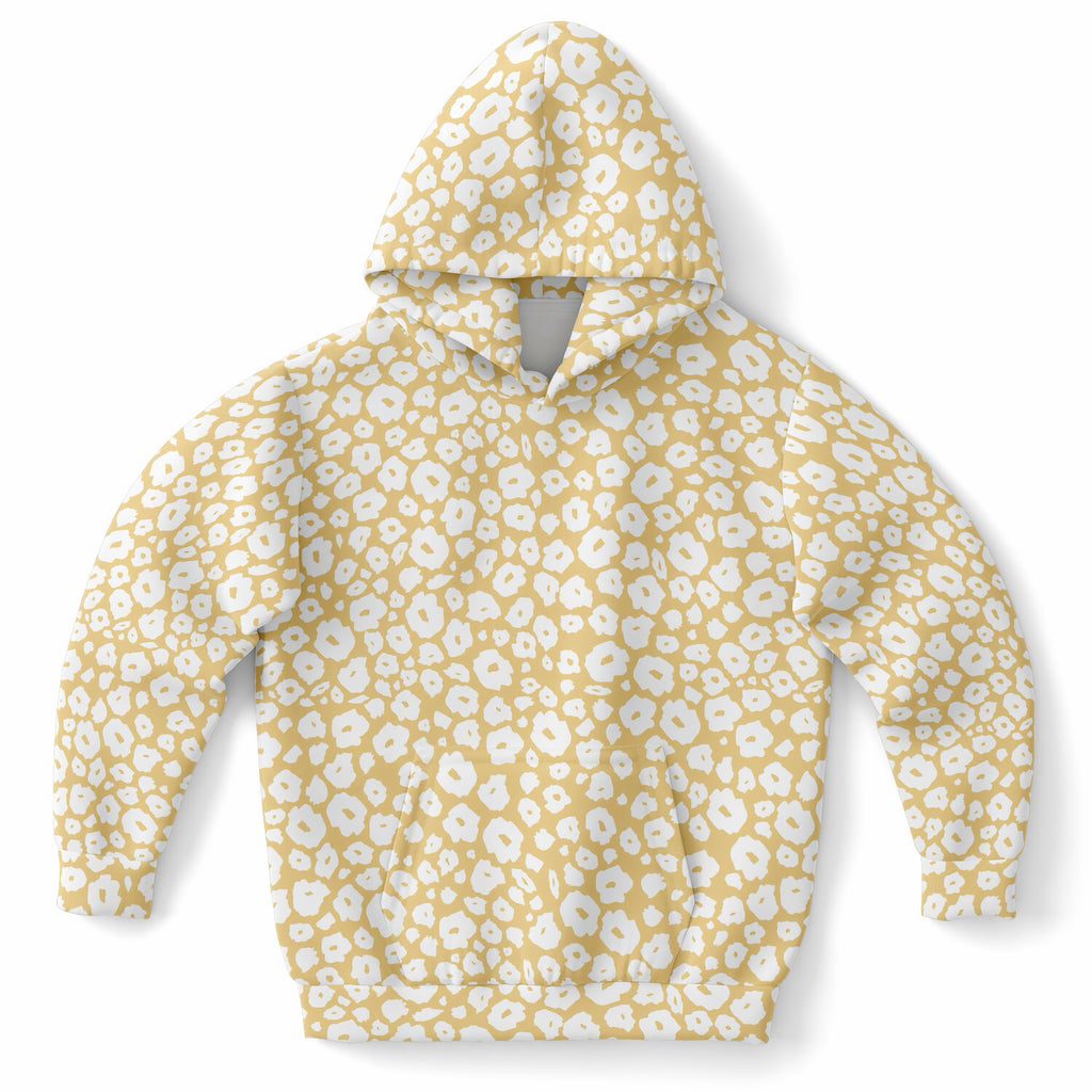 Kids Light Yellow Leopard Hoodie – Ultra Comfy & Stretchy, Cozy Fleece or Lightweight Sports Fabric, Double-Layer Hood & Kangaroo Pocket